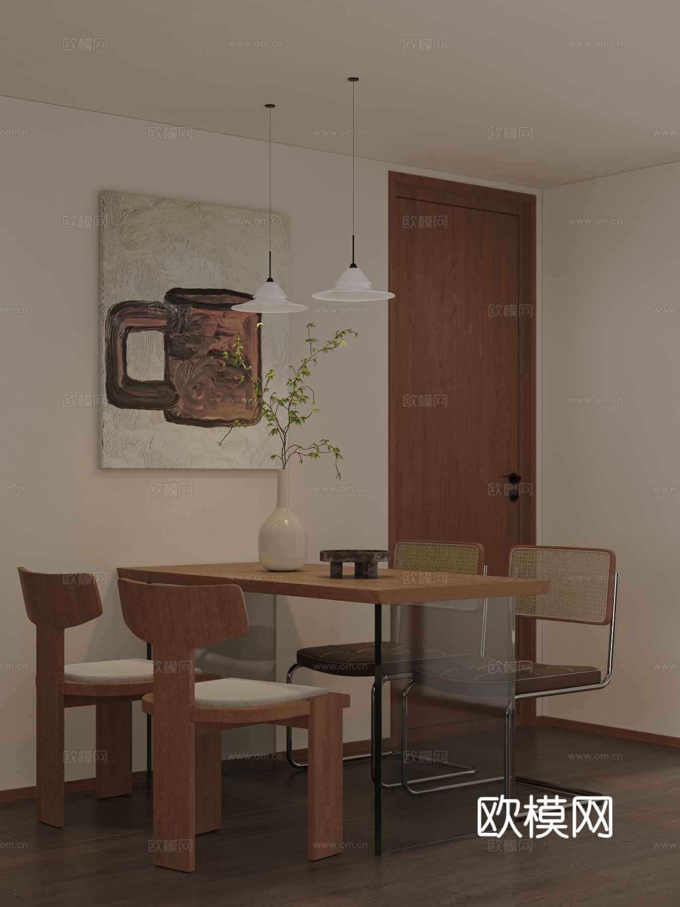 中古风家装效果客厅卧室大平层效果图下载（渲染图9）