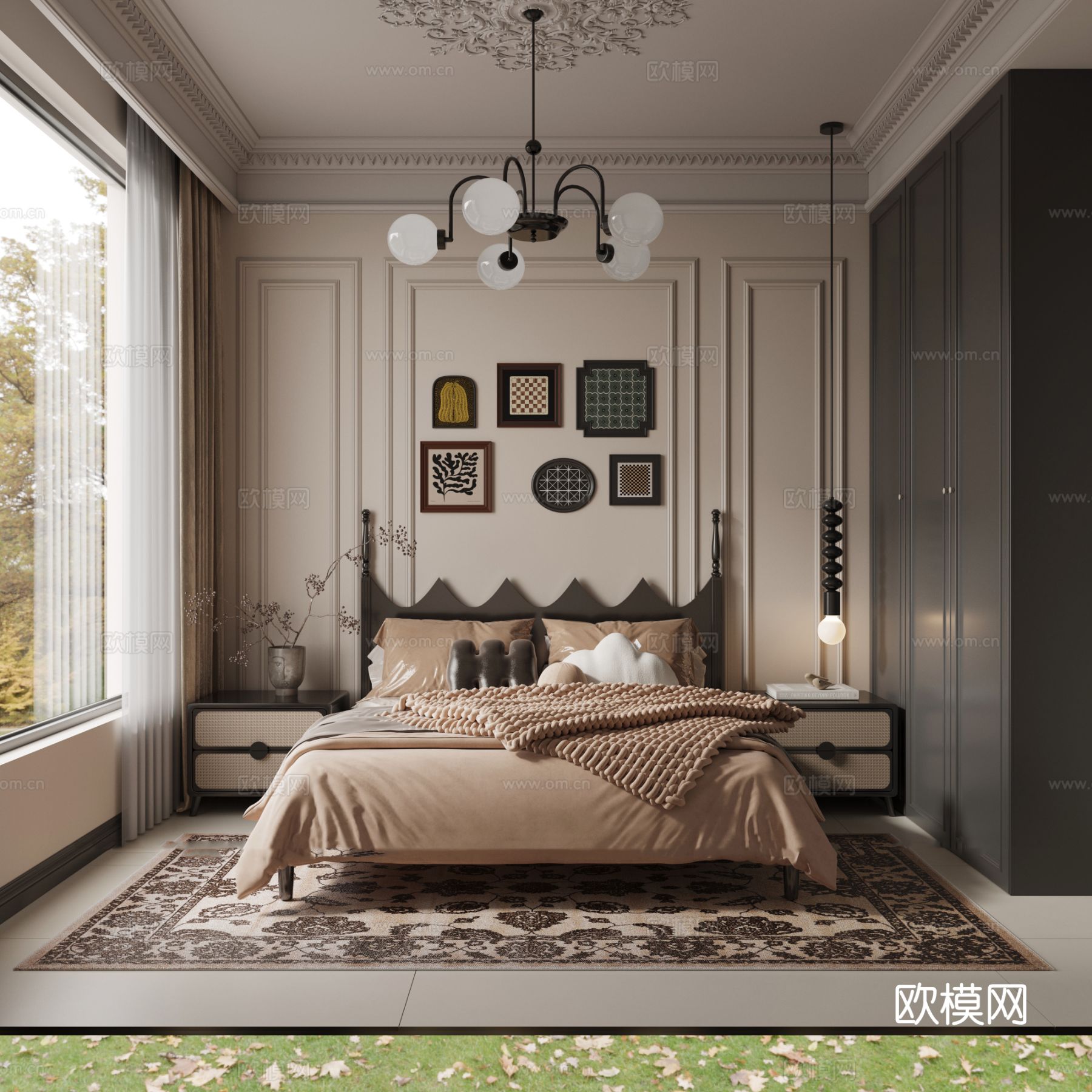 中古风家装客厅 卧室效果图下载（渲染图7）