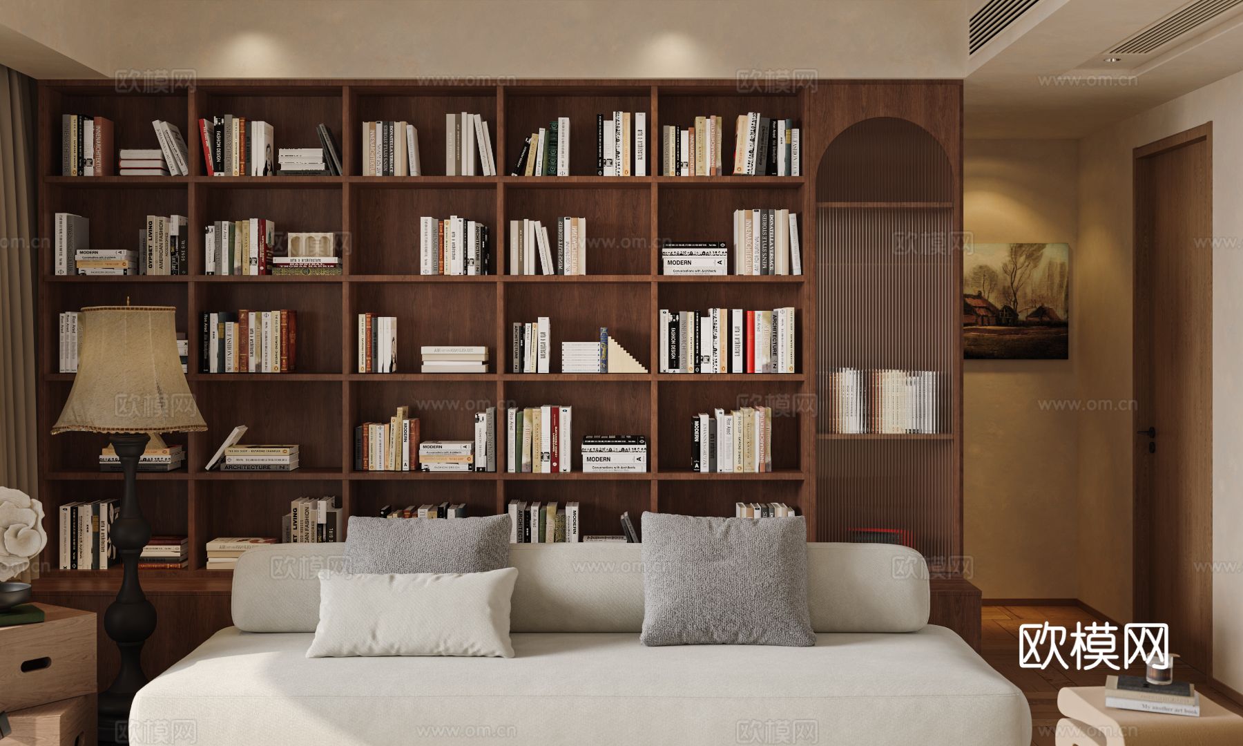 中古风家装效果客厅卧室大平层效果图下载（渲染图10）