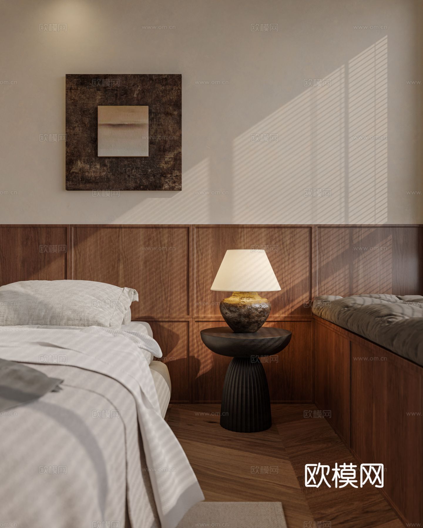 中古风家装效果客厅卧室大平层效果图下载（渲染图15）