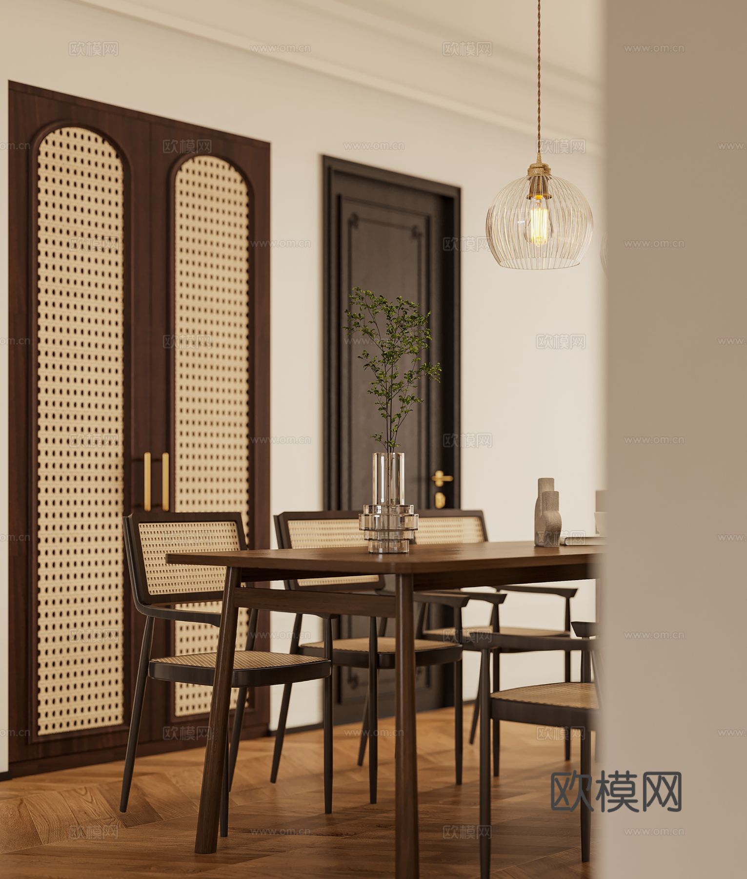 中古风家装效果客厅卧室大平层效果图下载（渲染图4）