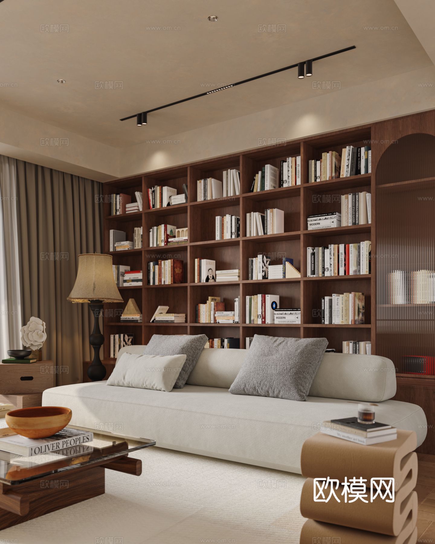 中古风家装效果客厅卧室大平层效果图下载（渲染图5）