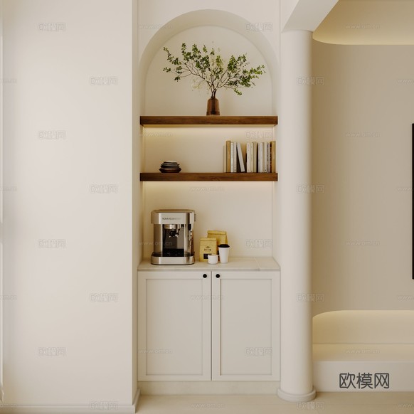 中古風(fēng)家裝效果客廳臥室平層效果圖下載(渲染圖2)