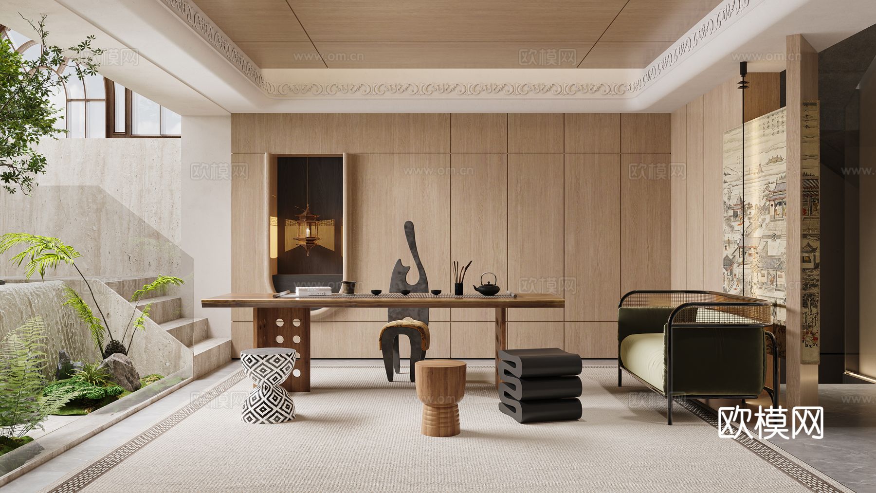 中古风地下室 茶室效果图下载（渲染图9）