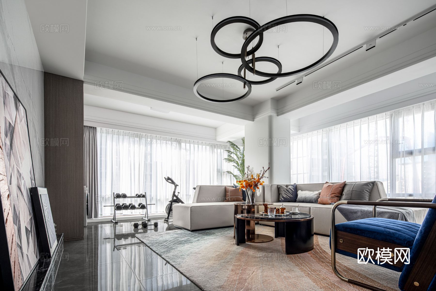 意式现代家装设计 客厅卧室效果图下载（渲染图2）