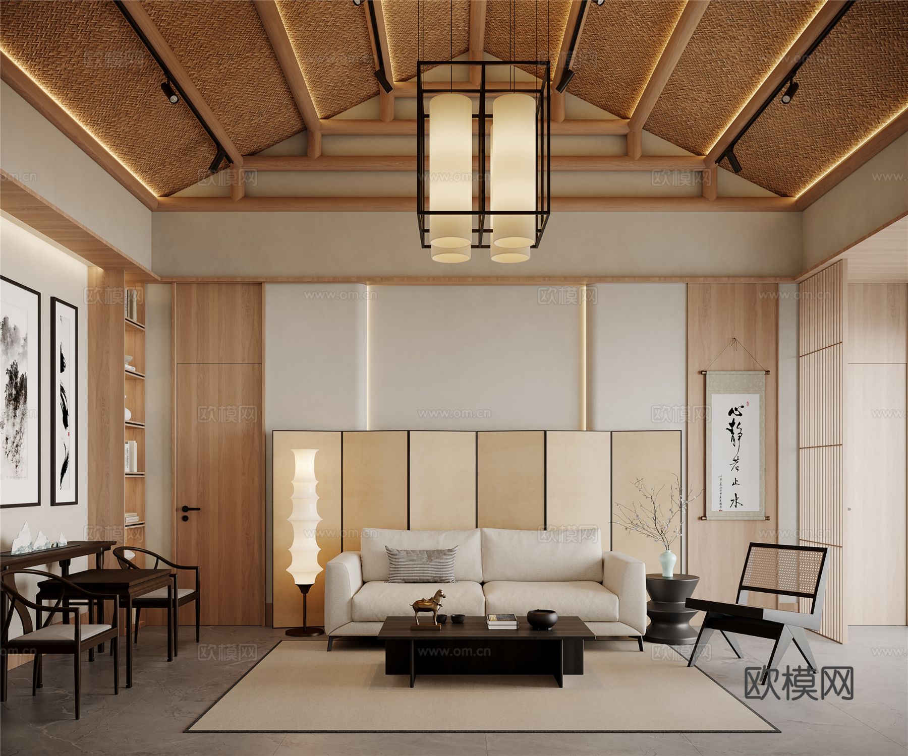 宋式新中式大民宿设计风格效果图下载（渲染图1）