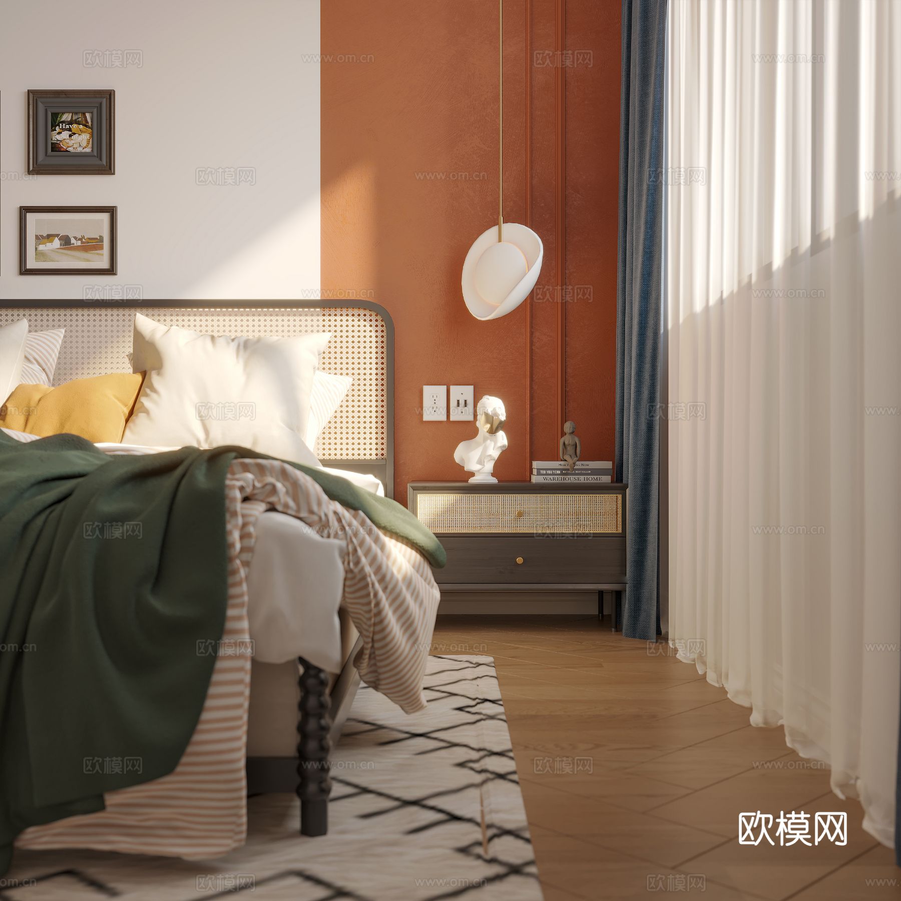 中古风家装效果客厅卧室大平层效果图下载（渲染图7）