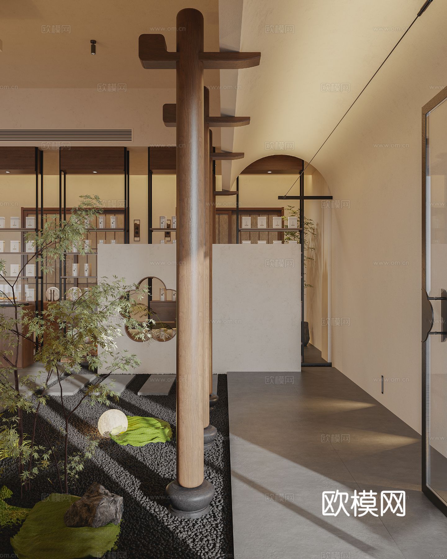 侘寂风茶楼设计效果图下载（渲染图5）