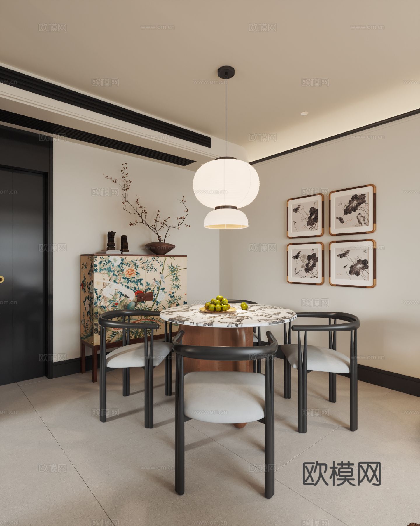 中古风家装效果客厅卧室大平层效果图下载（渲染图4）