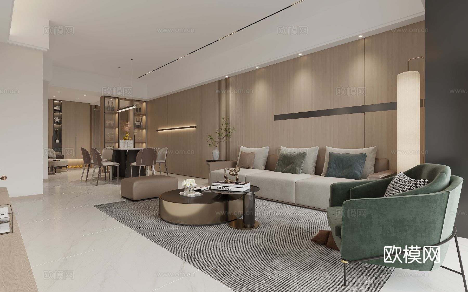 宋式新中式大平层家装风格效果图下载（渲染图6）