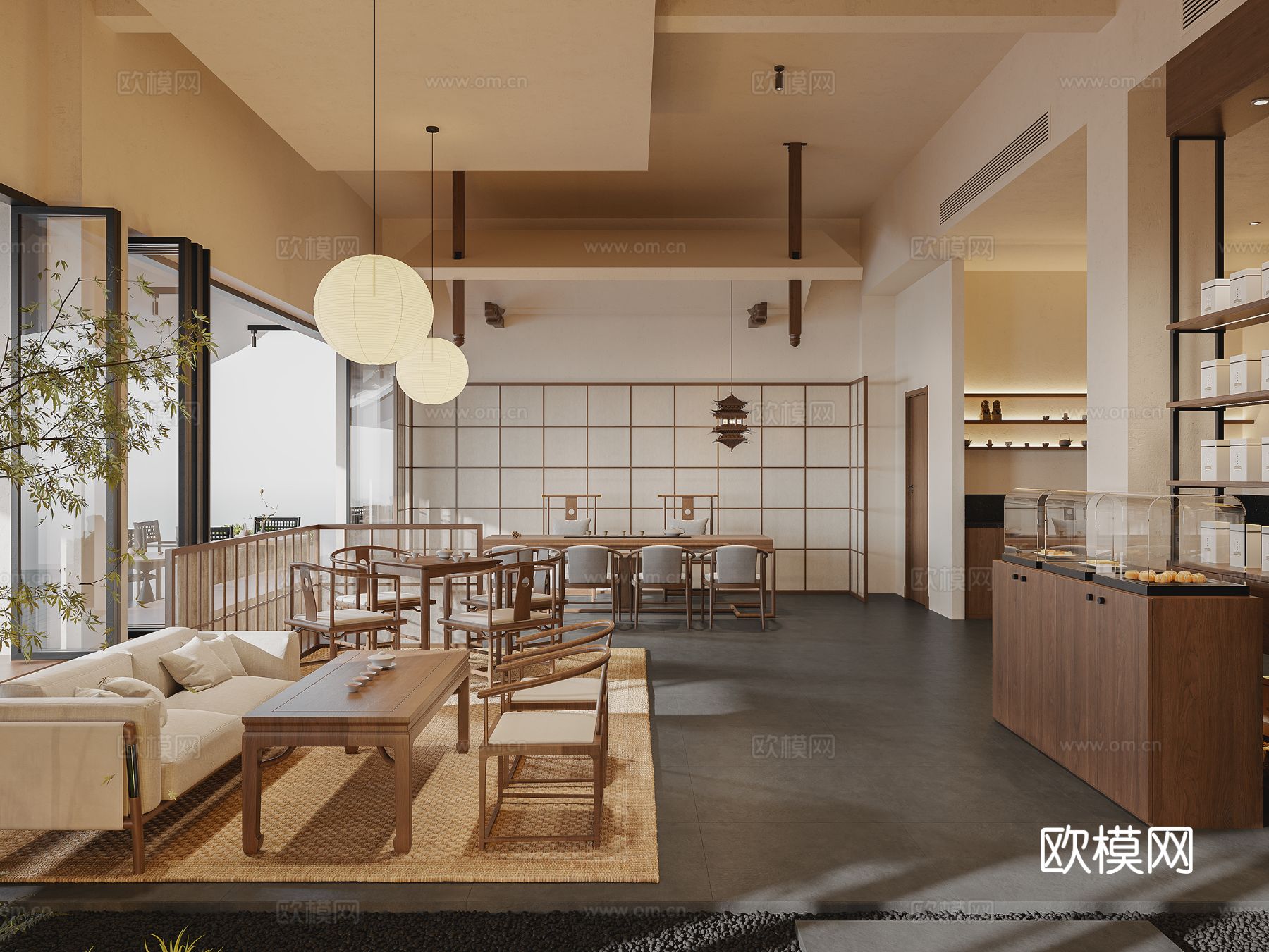 侘寂风茶楼设计效果图下载（渲染图3）