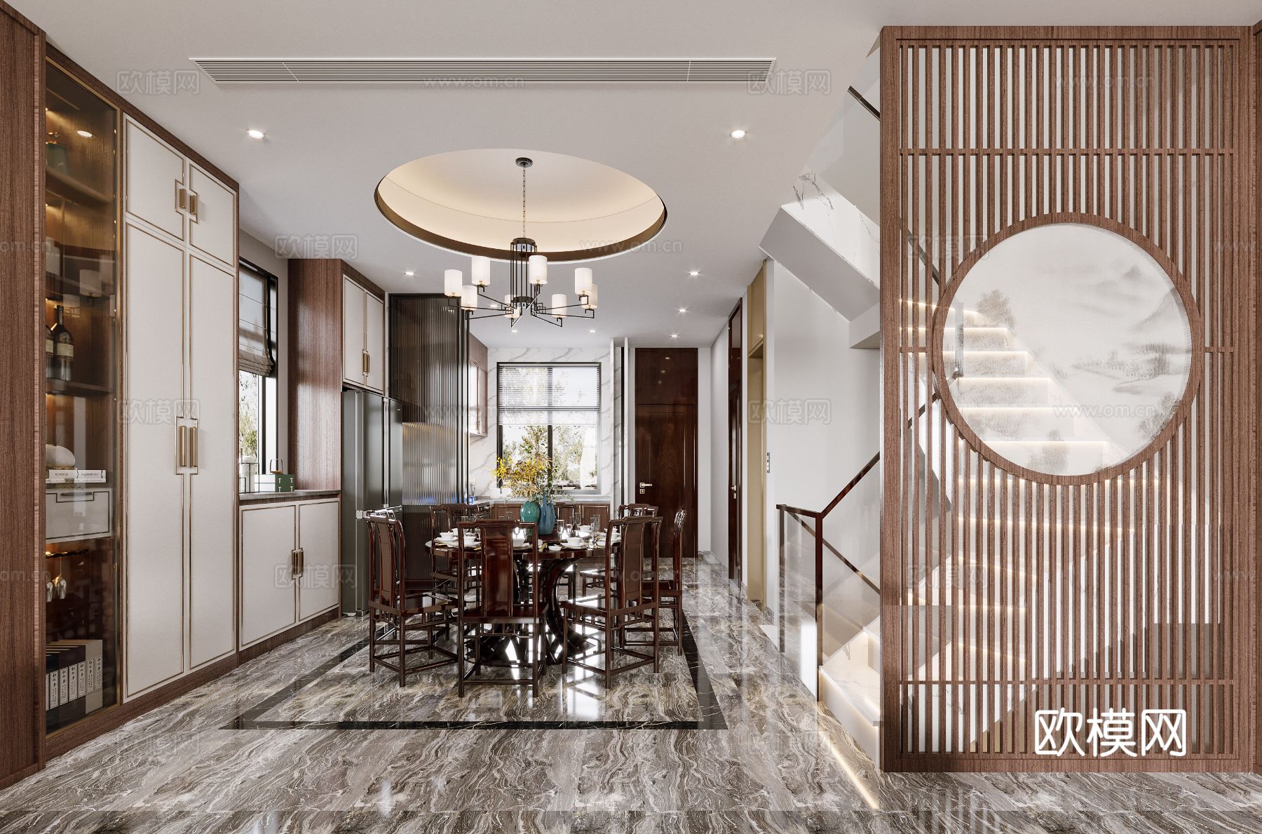 宋式新中式大平层家装风格效果图下载（渲染图2）