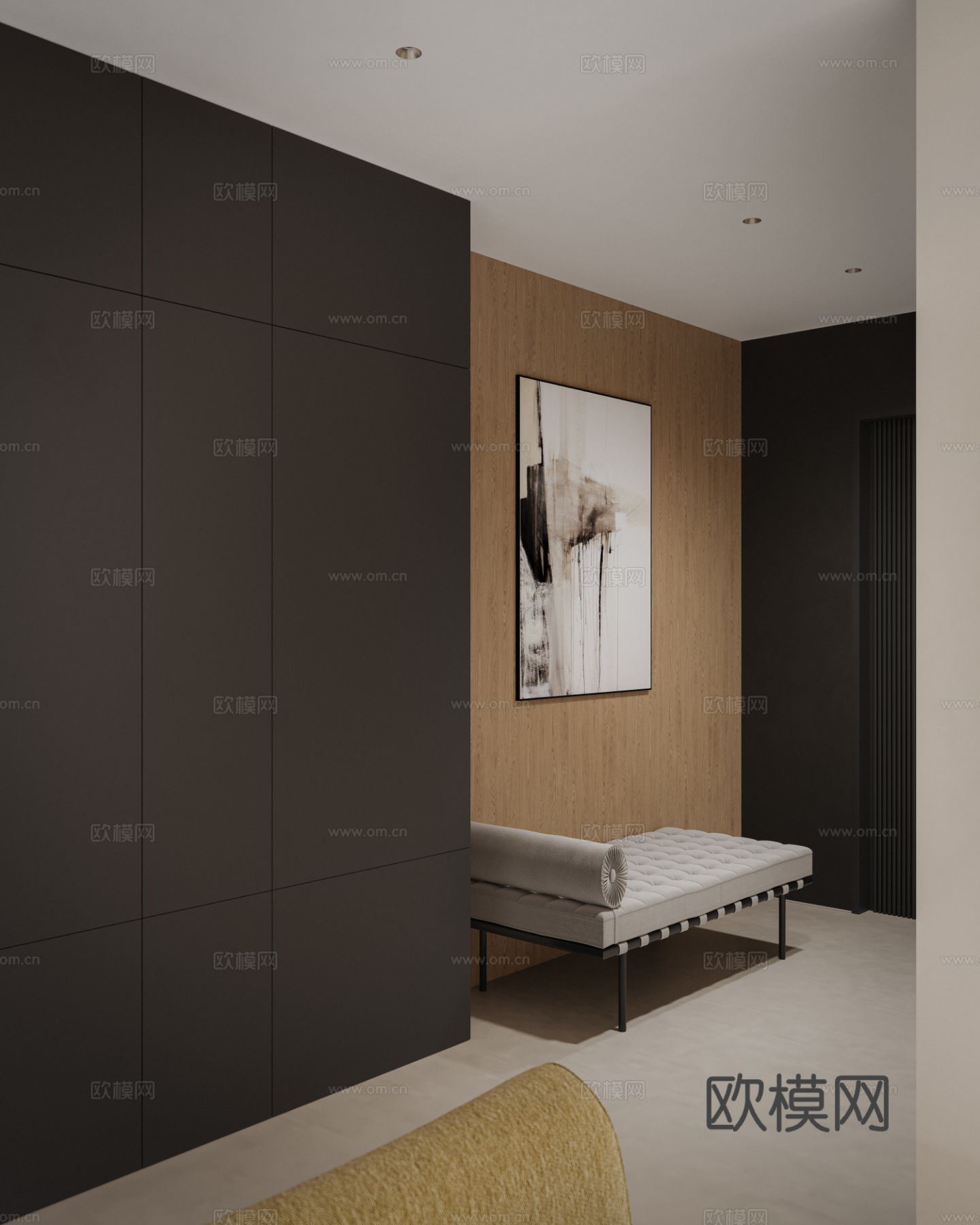 中古风家装效果客厅卧室大平层效果图下载（渲染图4）