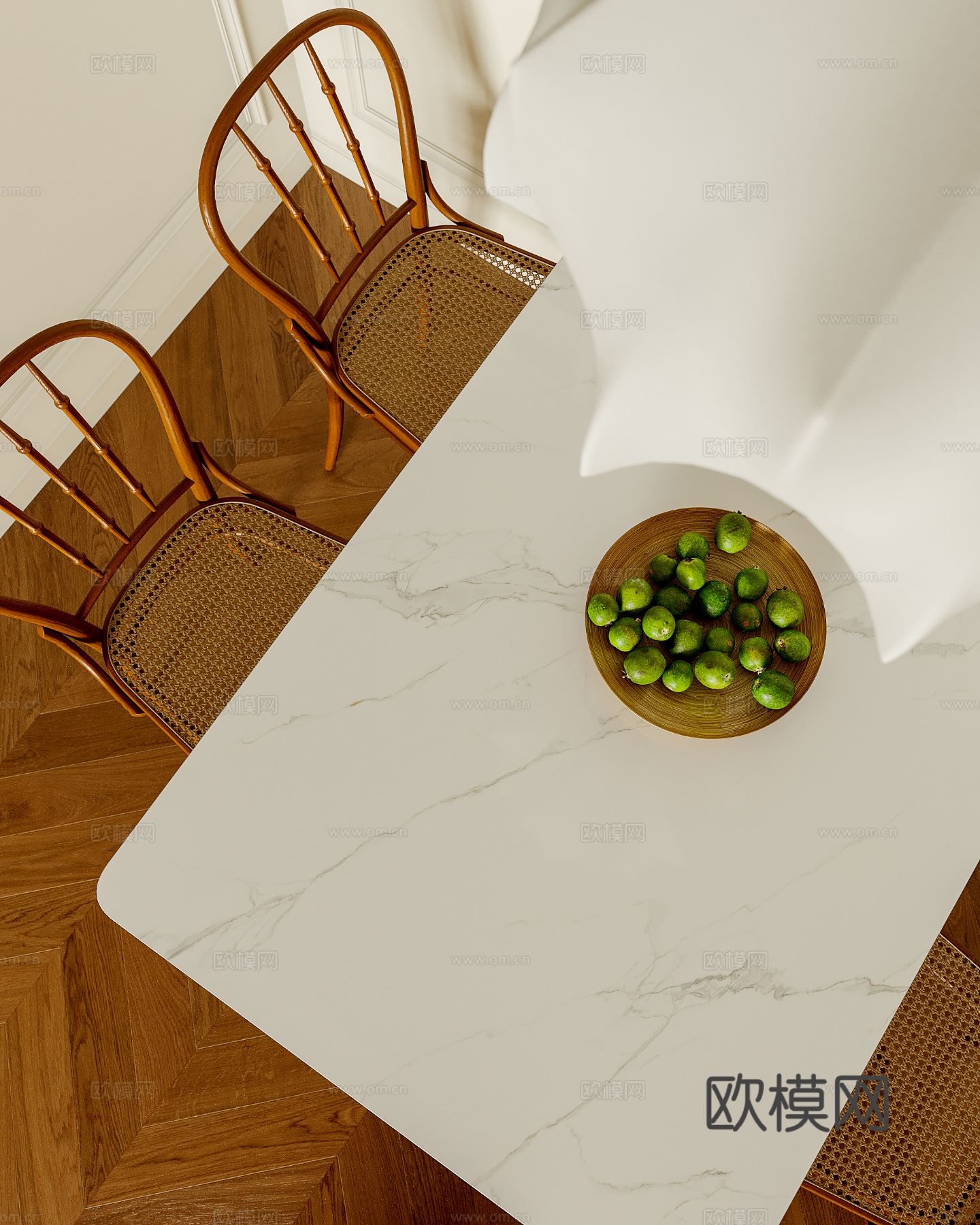 中古风家装效果客厅卧室大平层效果图下载（渲染图3）