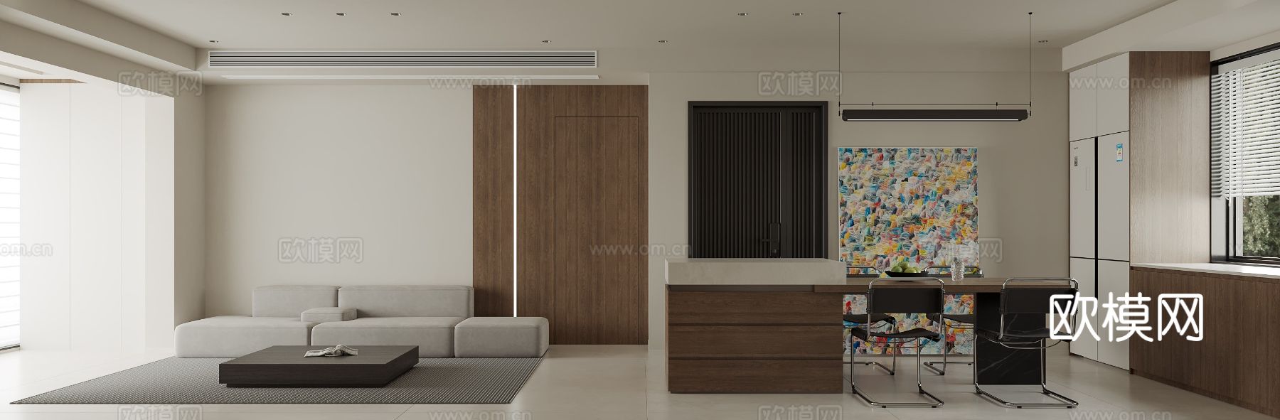 中古风家装客厅 卧室效果图下载（渲染图1）