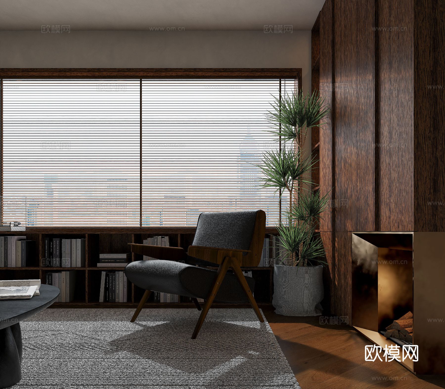 中古风家装效果客厅卧室大平层效果图下载（渲染图11）