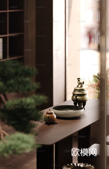 新中式茶室 餐廳效果圖下載(渲染圖2)