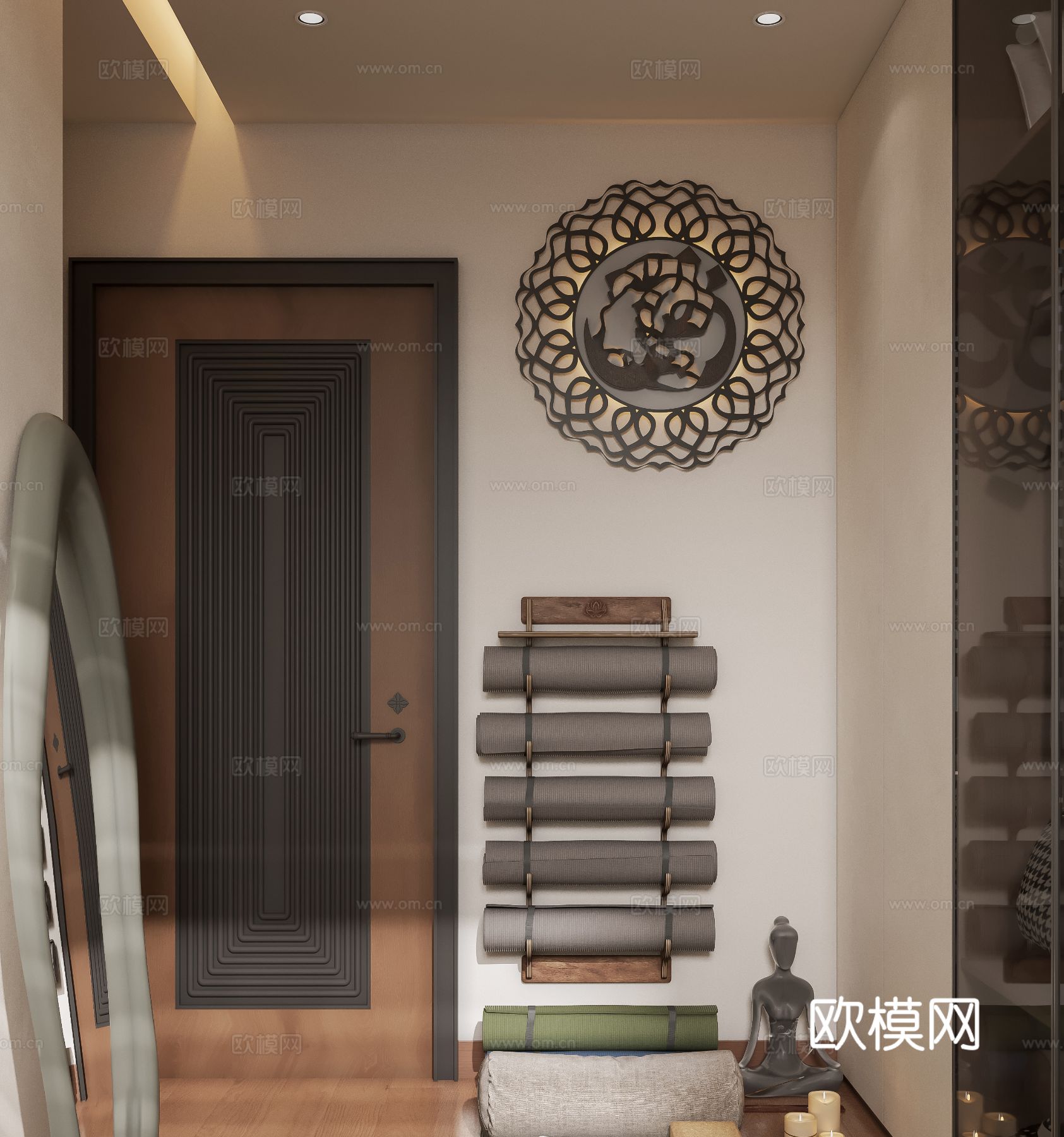 中古风家装效果客厅卧室大平层效果图下载（渲染图12）