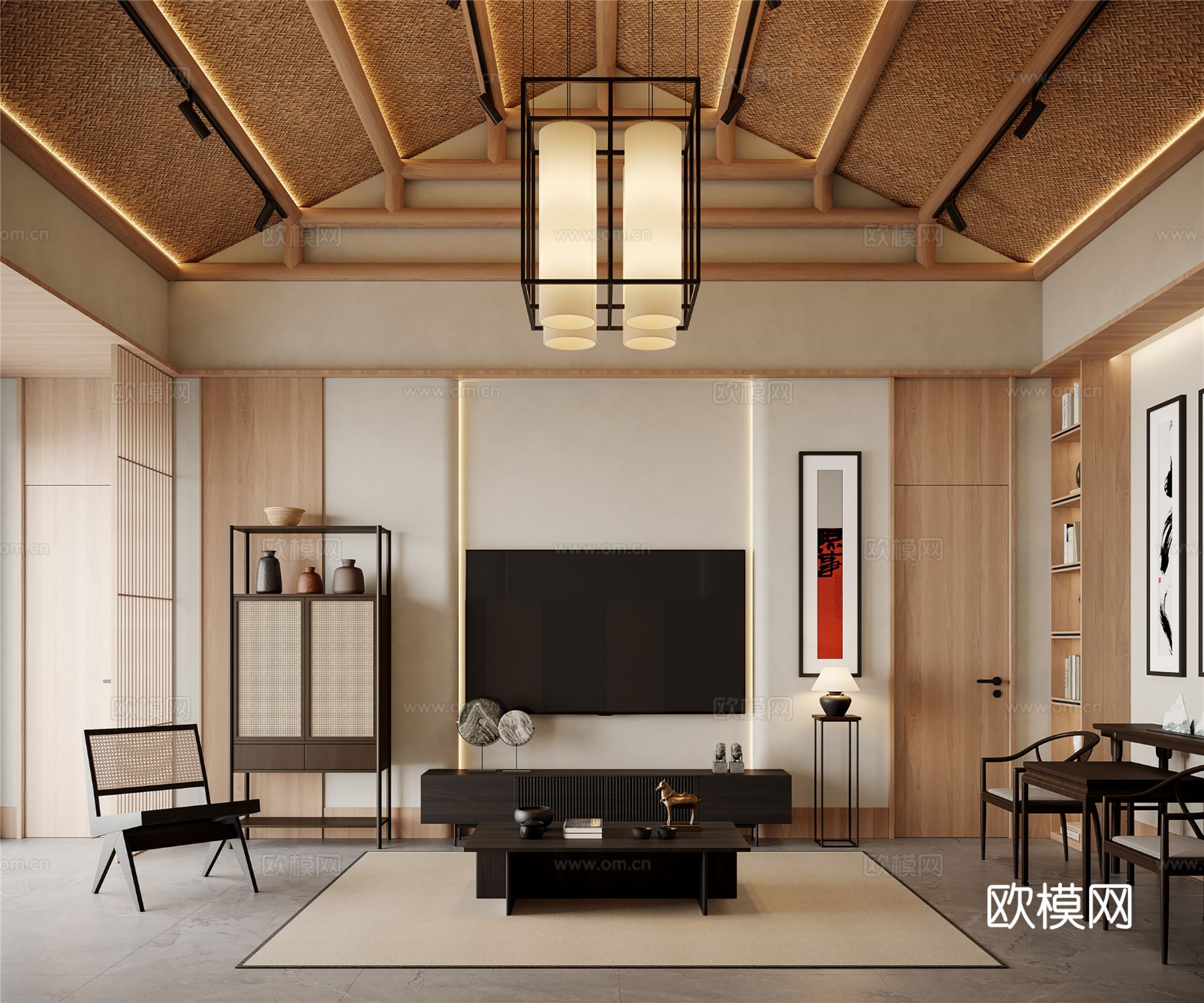 宋式新中式大民宿设计风格效果图下载（渲染图5）