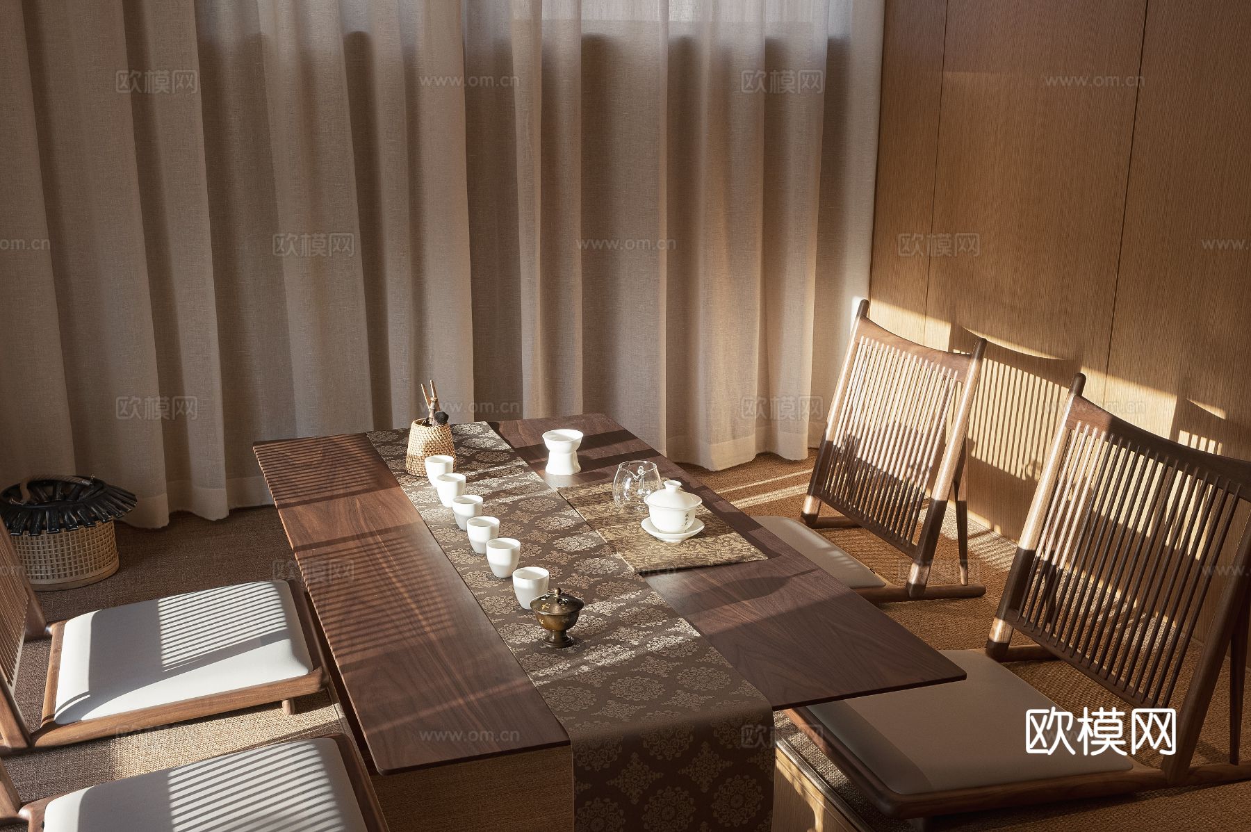 新中式茶室设计 餐厅效果图下载（渲染图5）