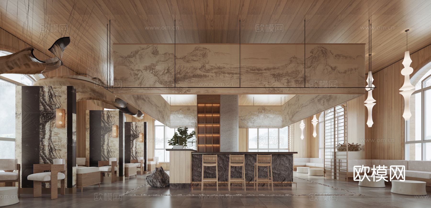 侘寂风茶楼设计效果图下载（渲染图4）