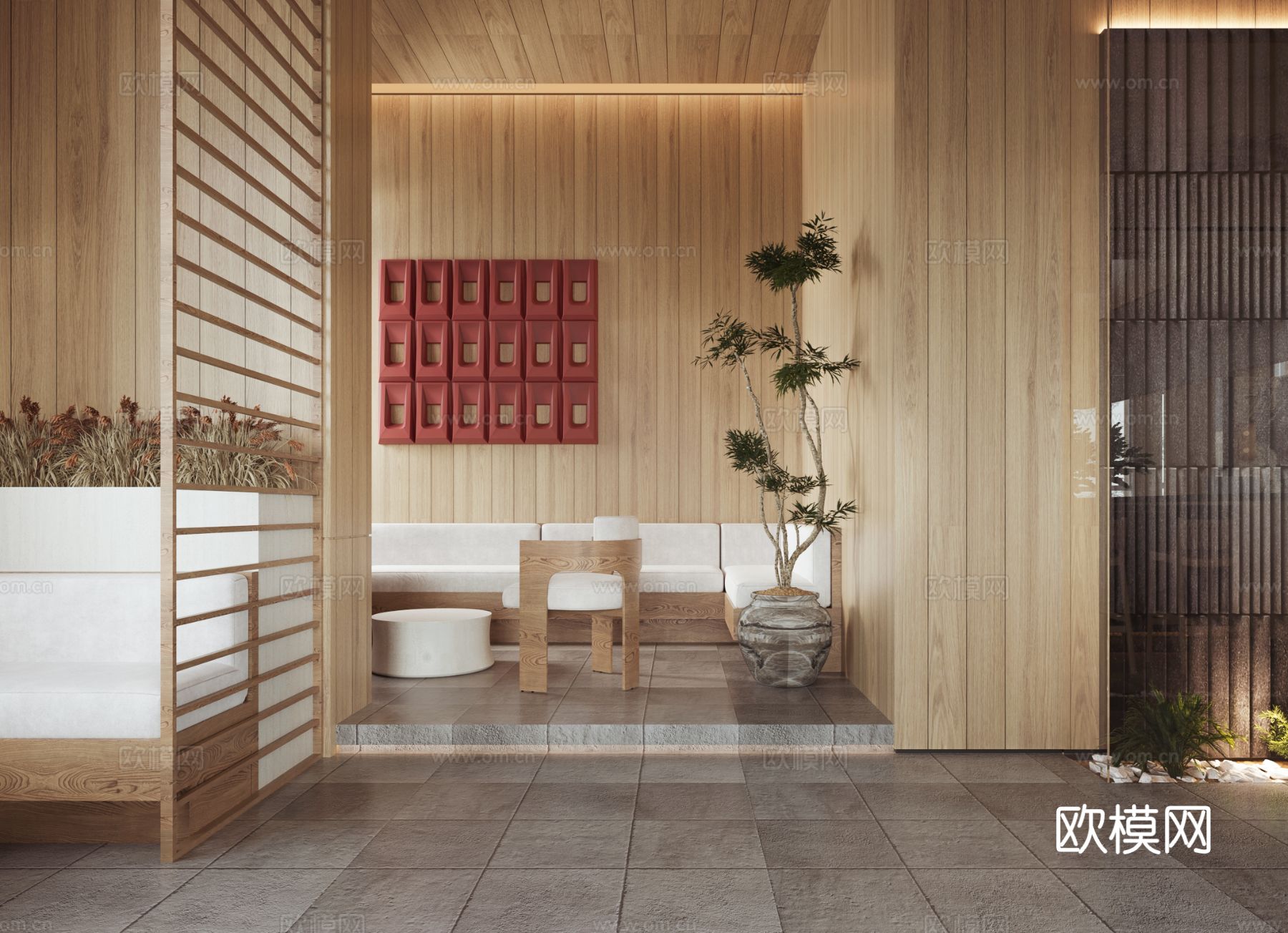 侘寂风茶楼设计效果图下载（渲染图3）