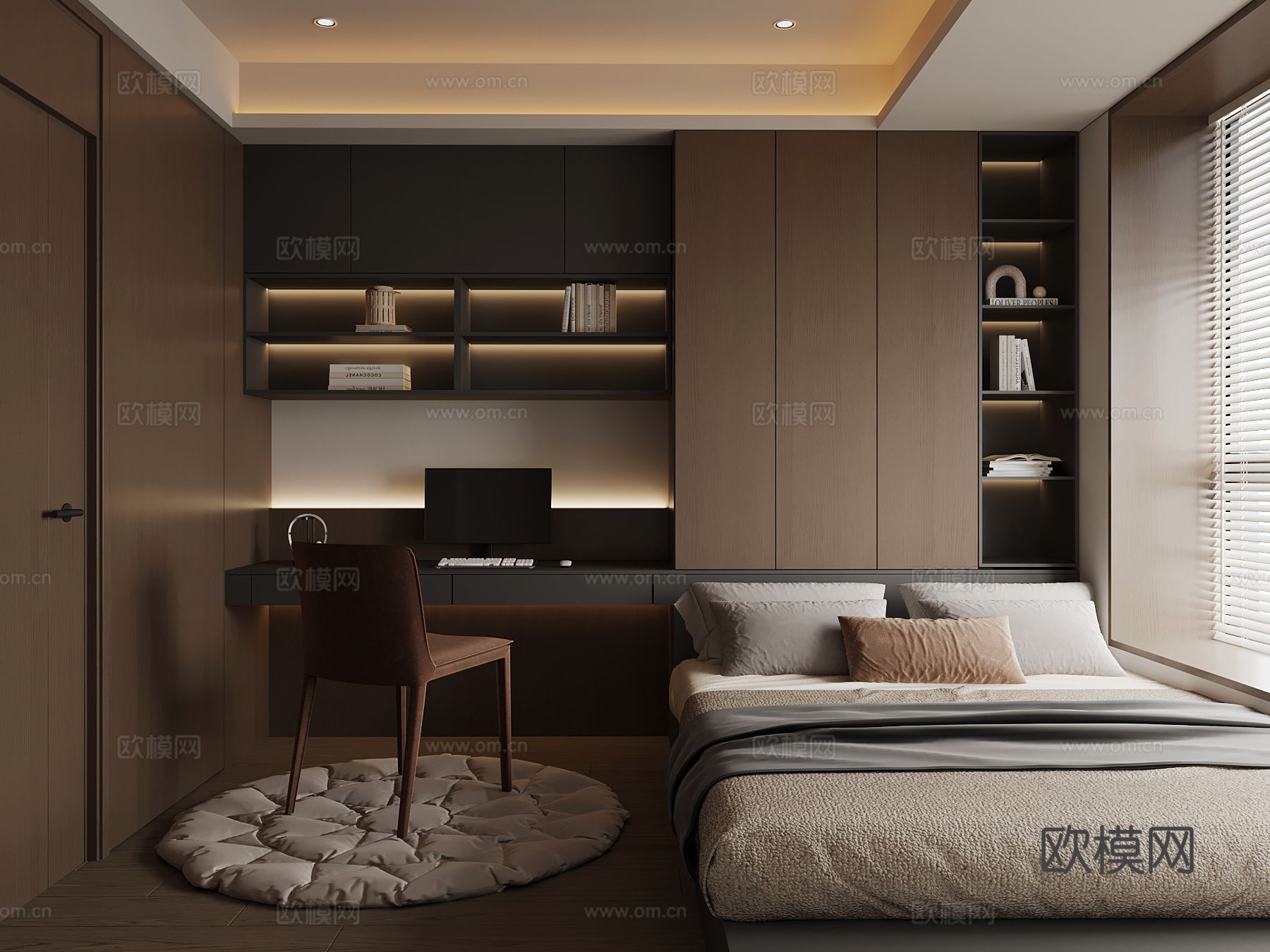 意式榻榻米卧室 双人床 柜子3d模型下载