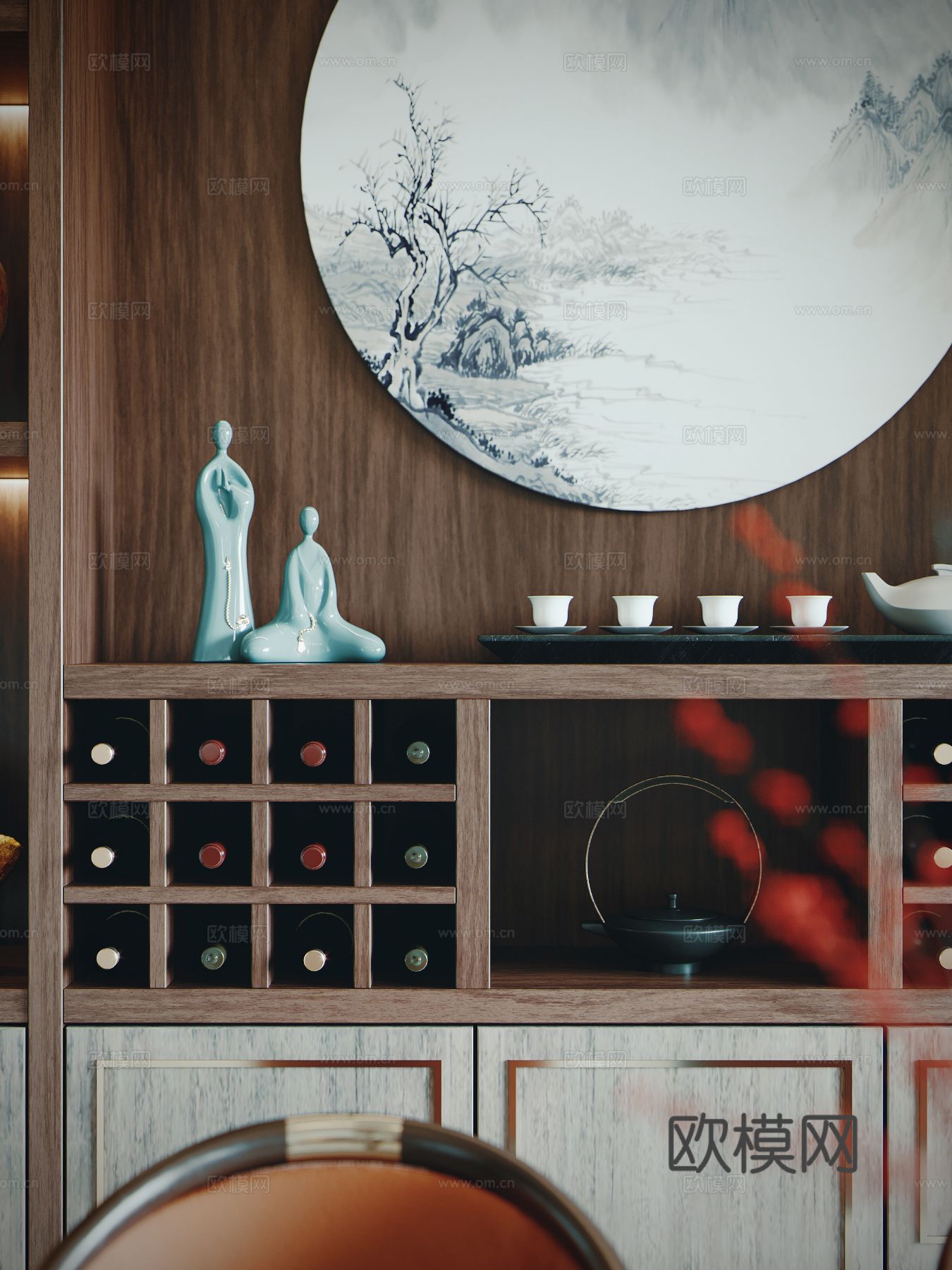 宋式新中式复式家装风格效果图下载（渲染图4）