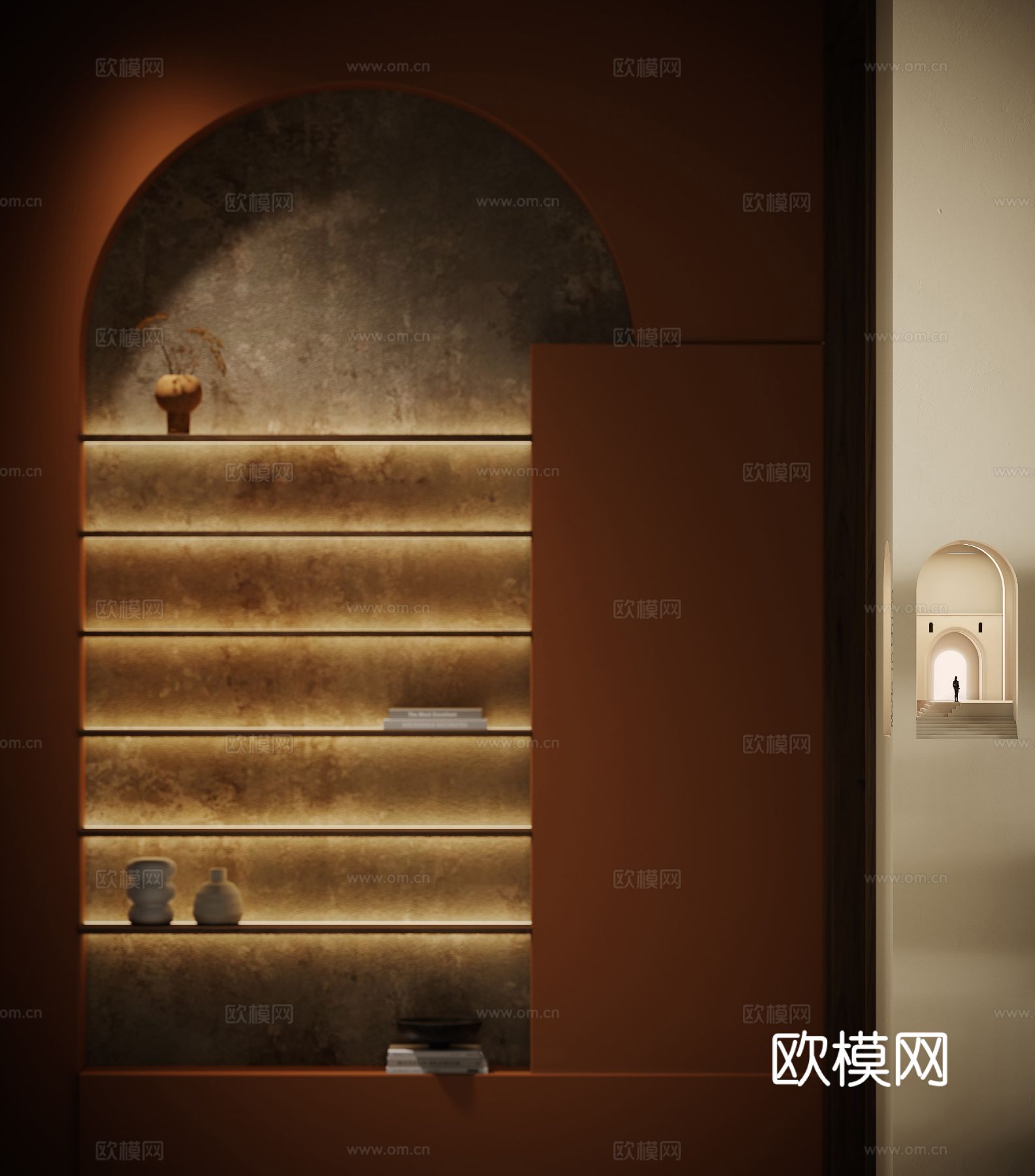 中古风家装效果客厅卧室大平层效果图下载（渲染图3）