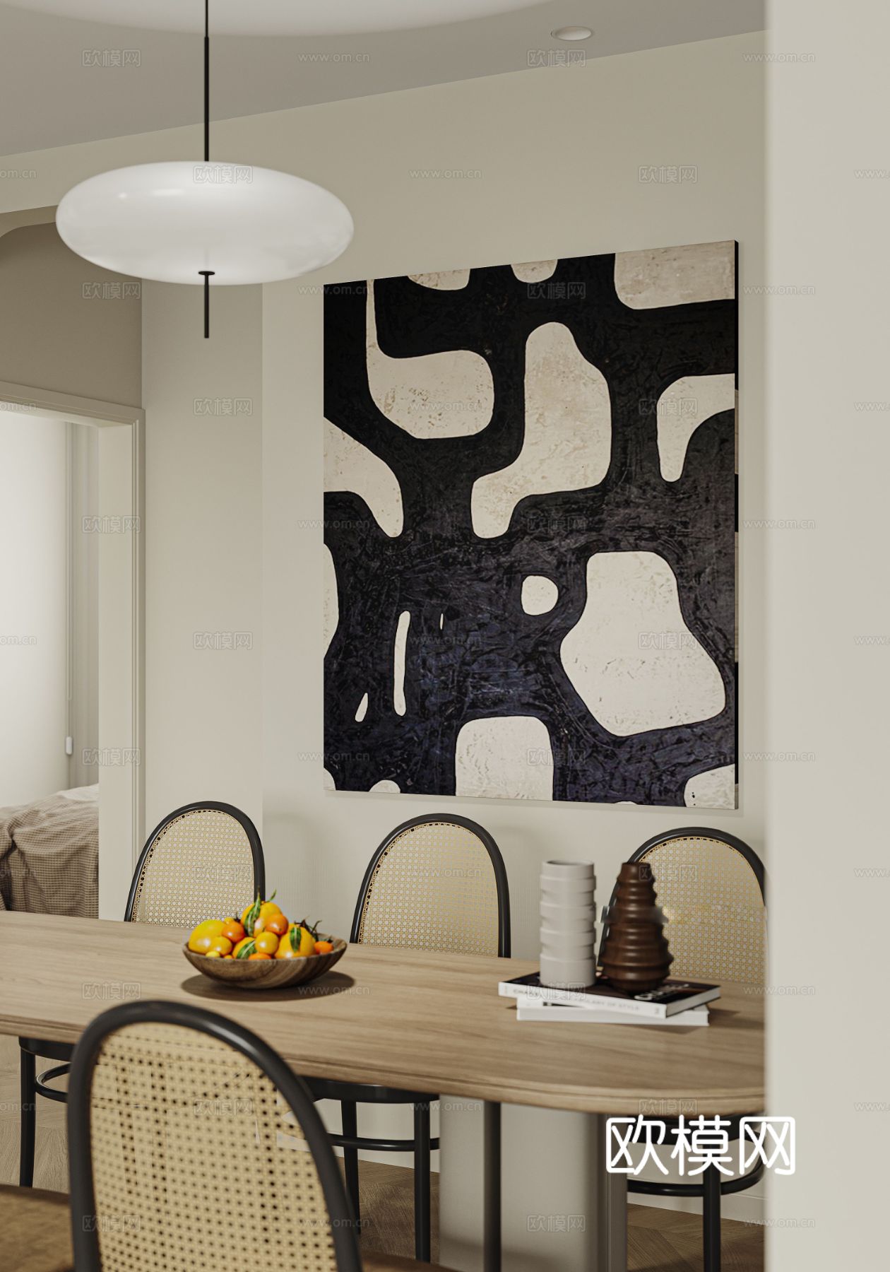 中古风家装效果客厅卧室大平层效果图下载（渲染图4）