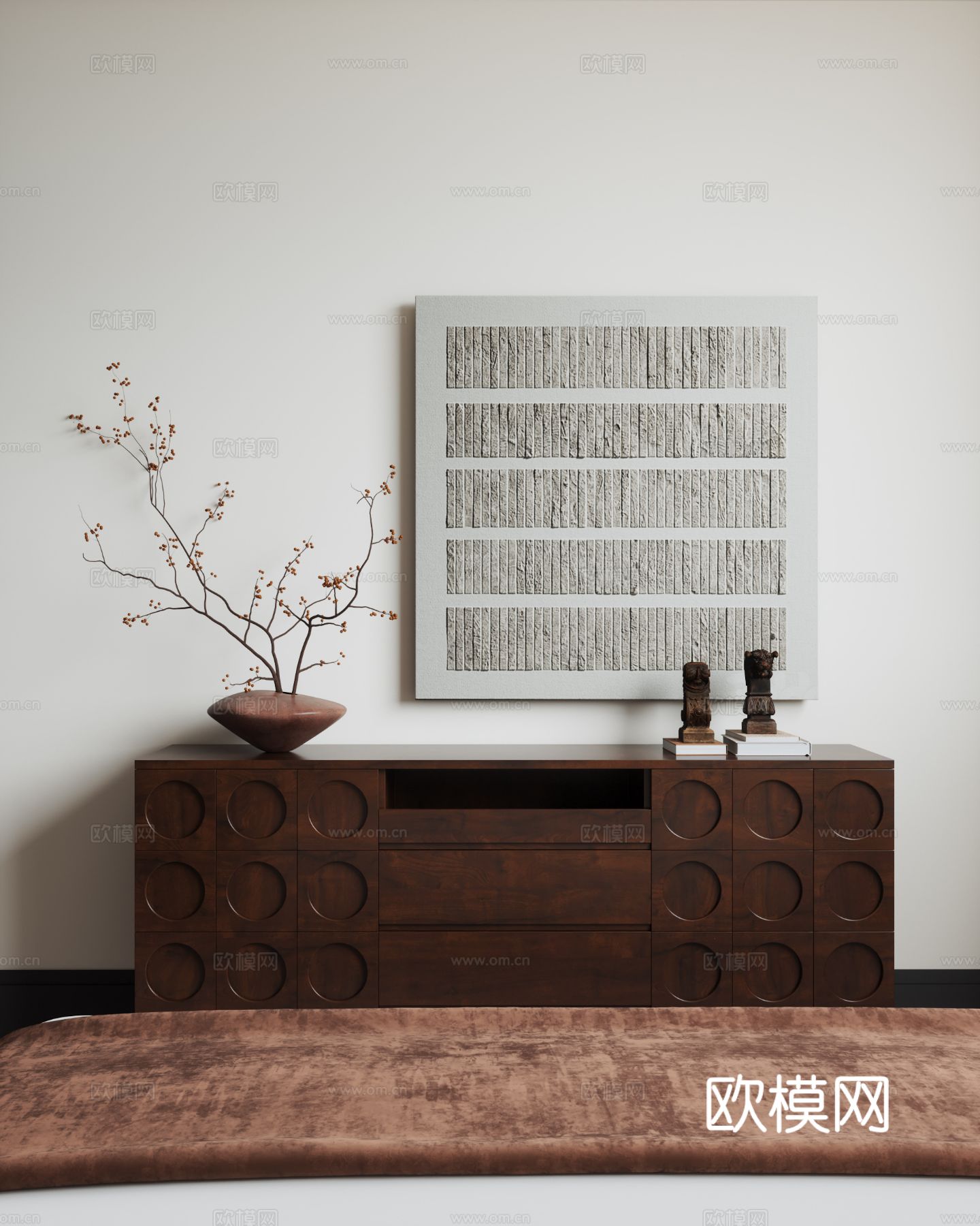 中古风家装效果客厅卧室大平层效果图下载（渲染图9）