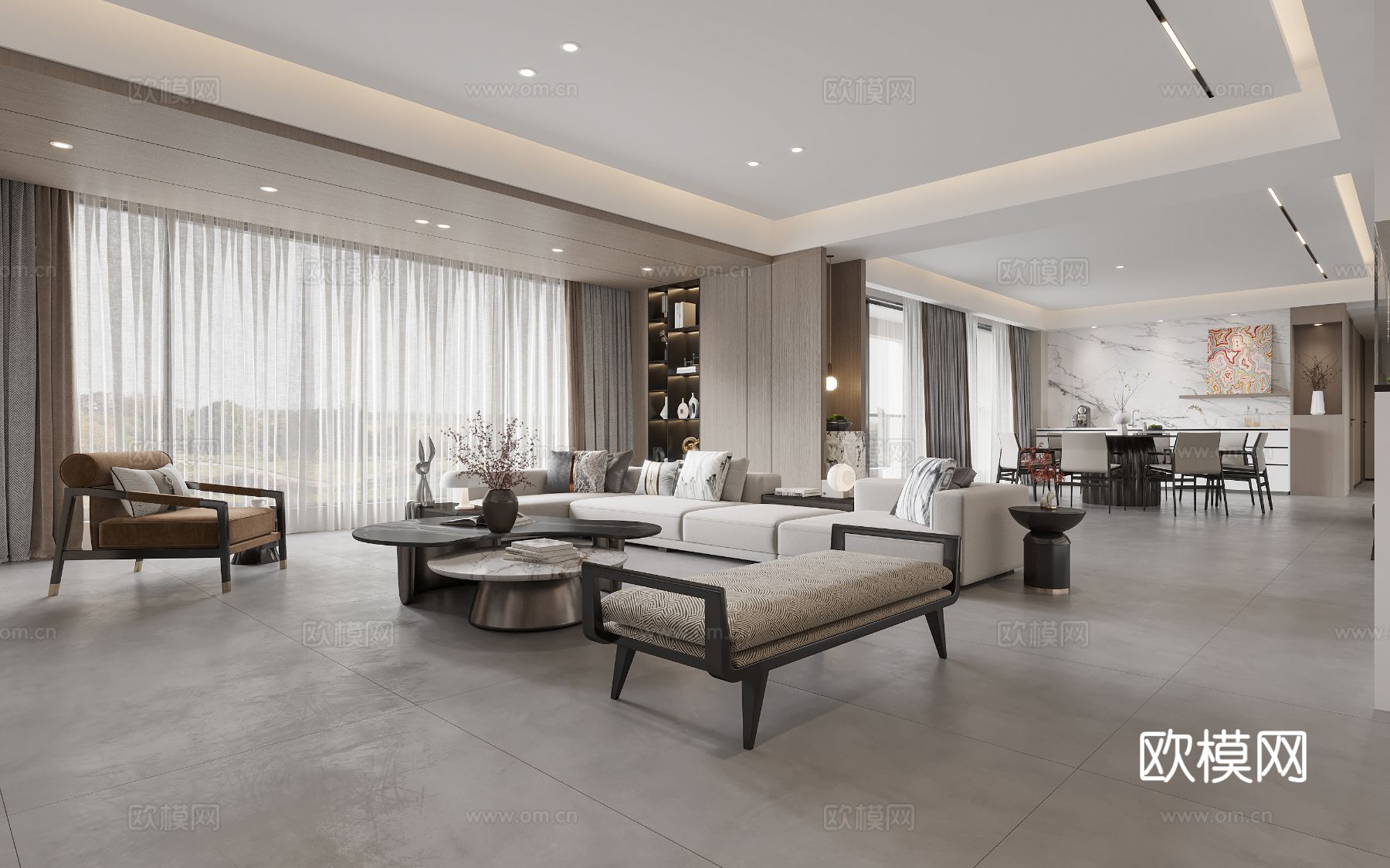 宋式新中式大平层家装风格效果图下载（渲染图7）