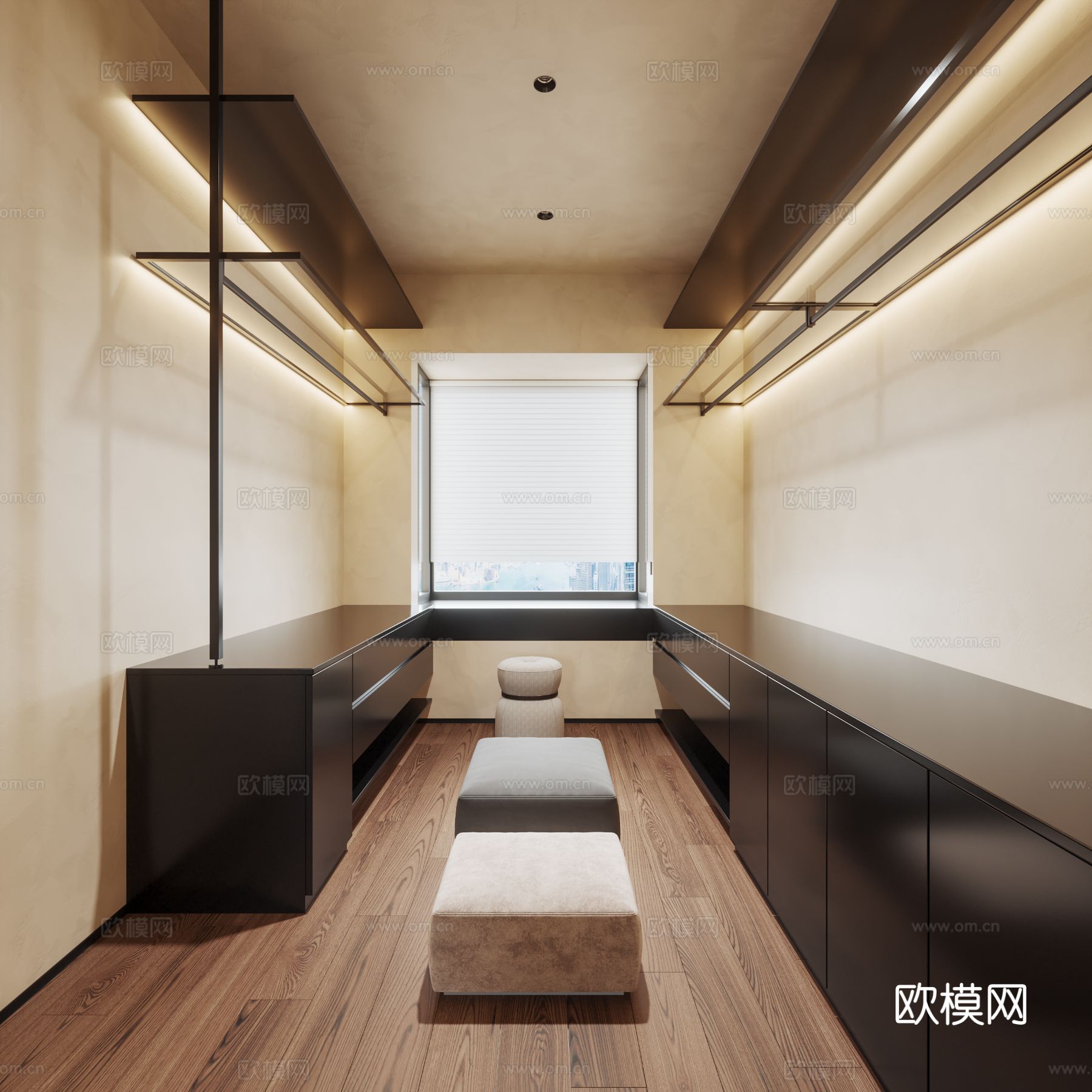 中古风家装效果客厅卧室大平层效果图下载（渲染图6）