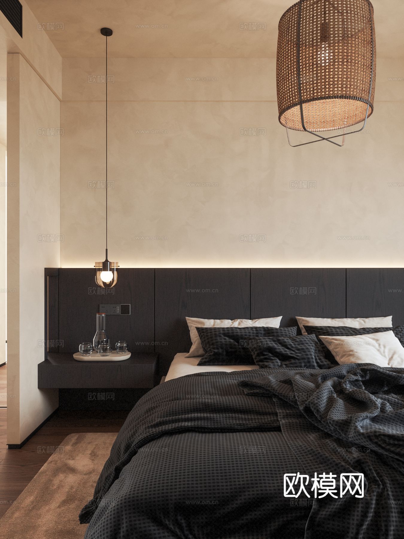 中古风家装效果客厅卧室大平层效果图下载（渲染图9）