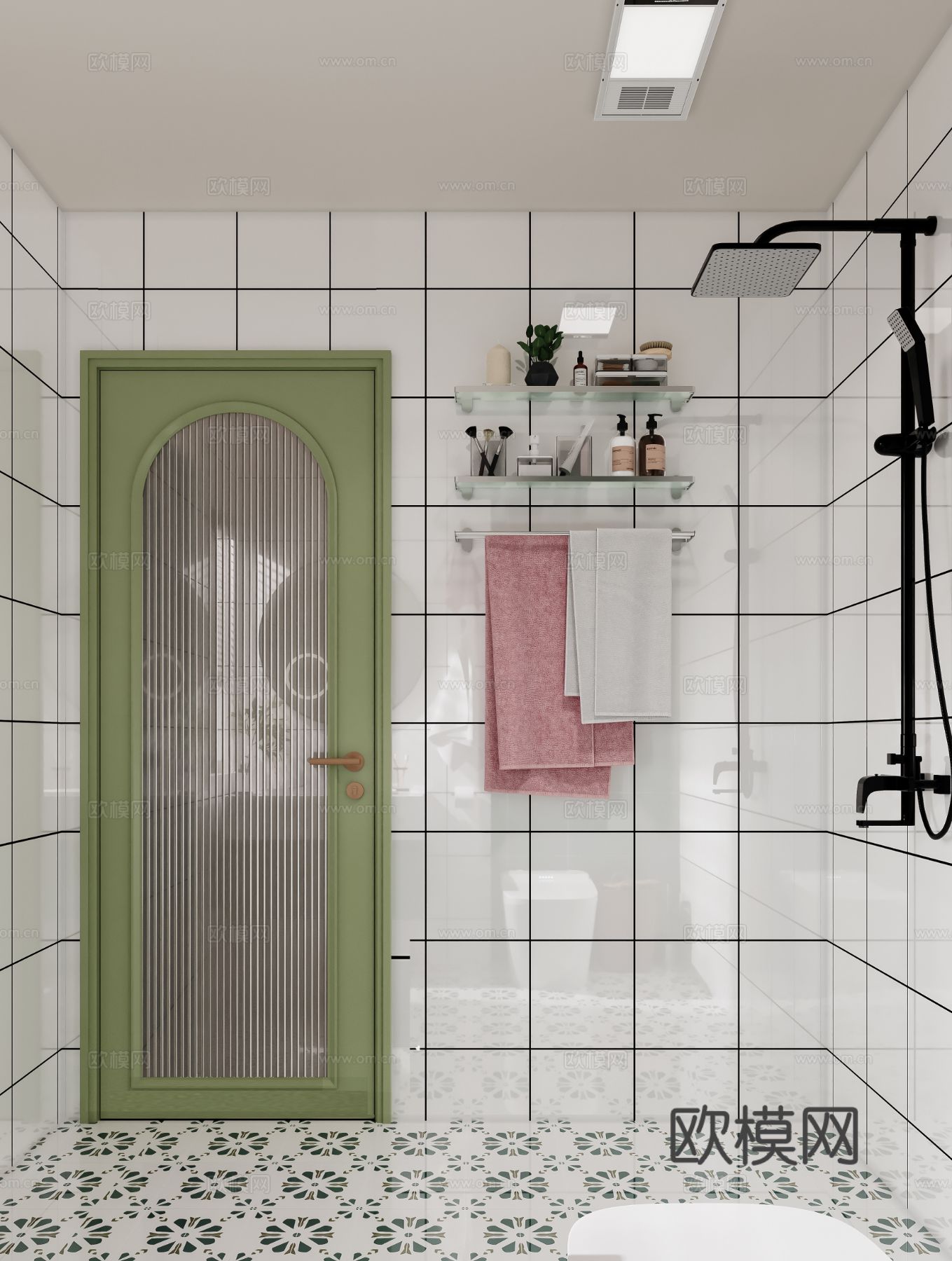 中古风家装效果客厅卧室大平层效果图下载（渲染图11）