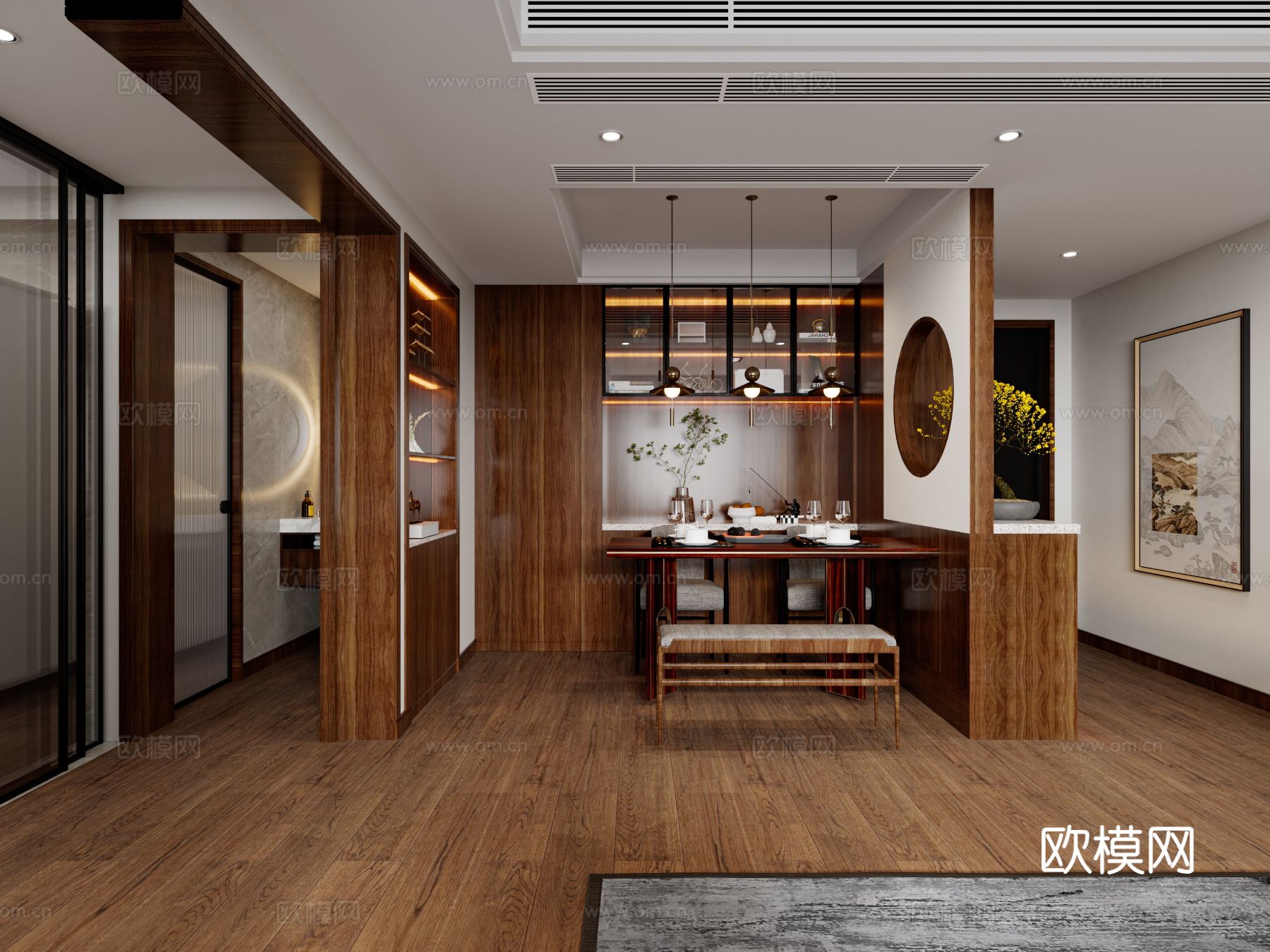 宋式新中式大平层家装效果图下载（渲染图3）