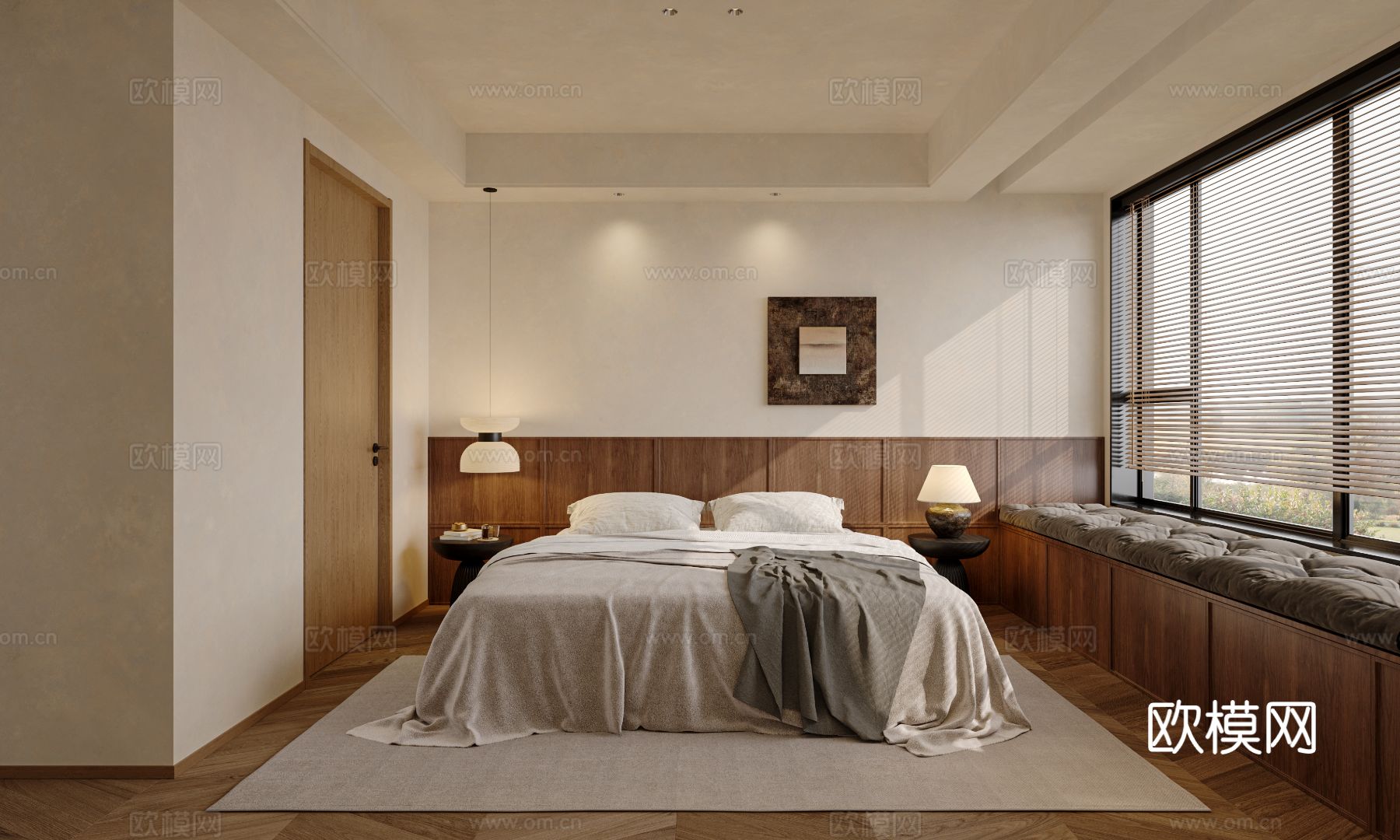 中古风家装效果客厅卧室大平层效果图下载（渲染图10）