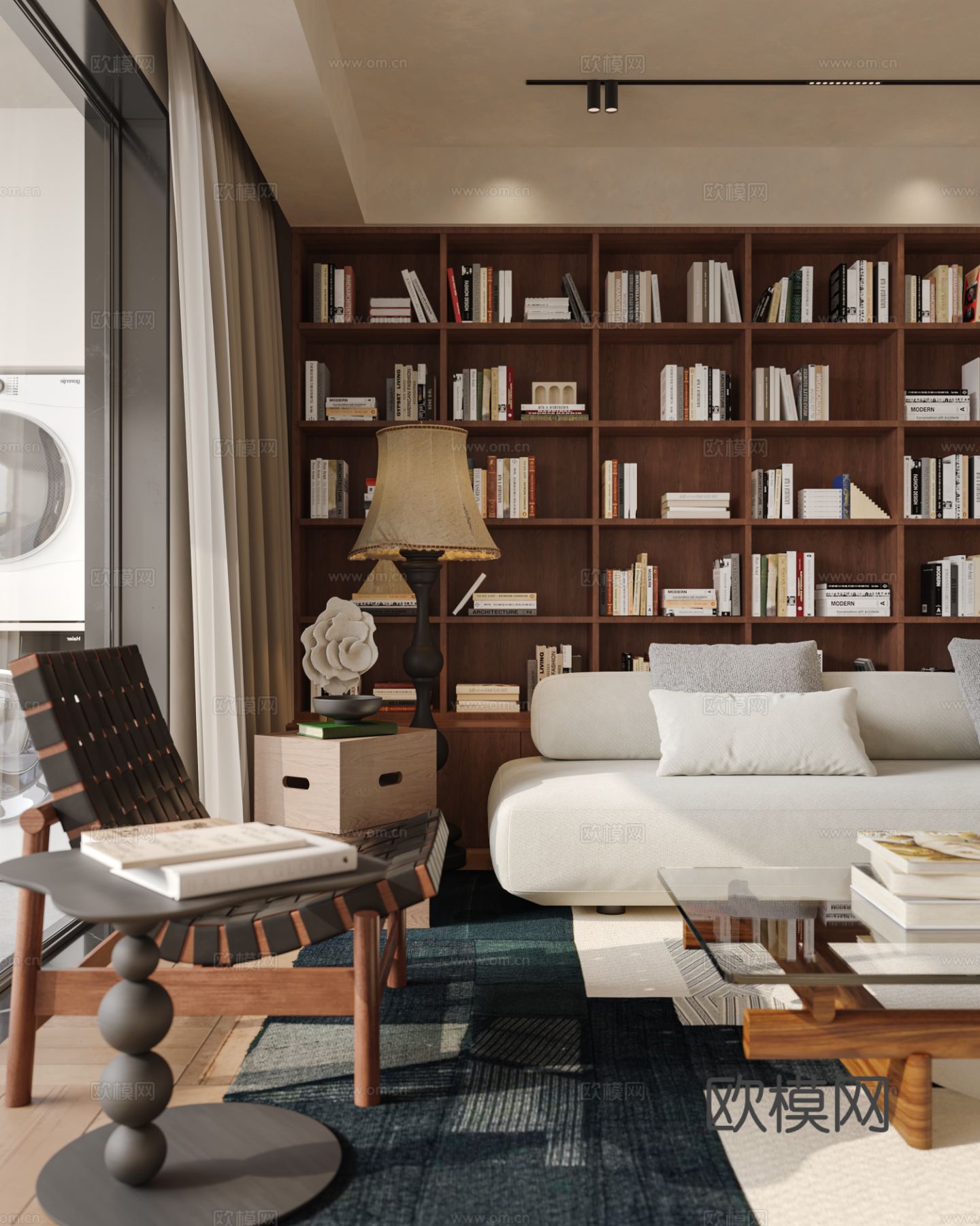 中古风家装效果客厅卧室大平层效果图下载（渲染图8）