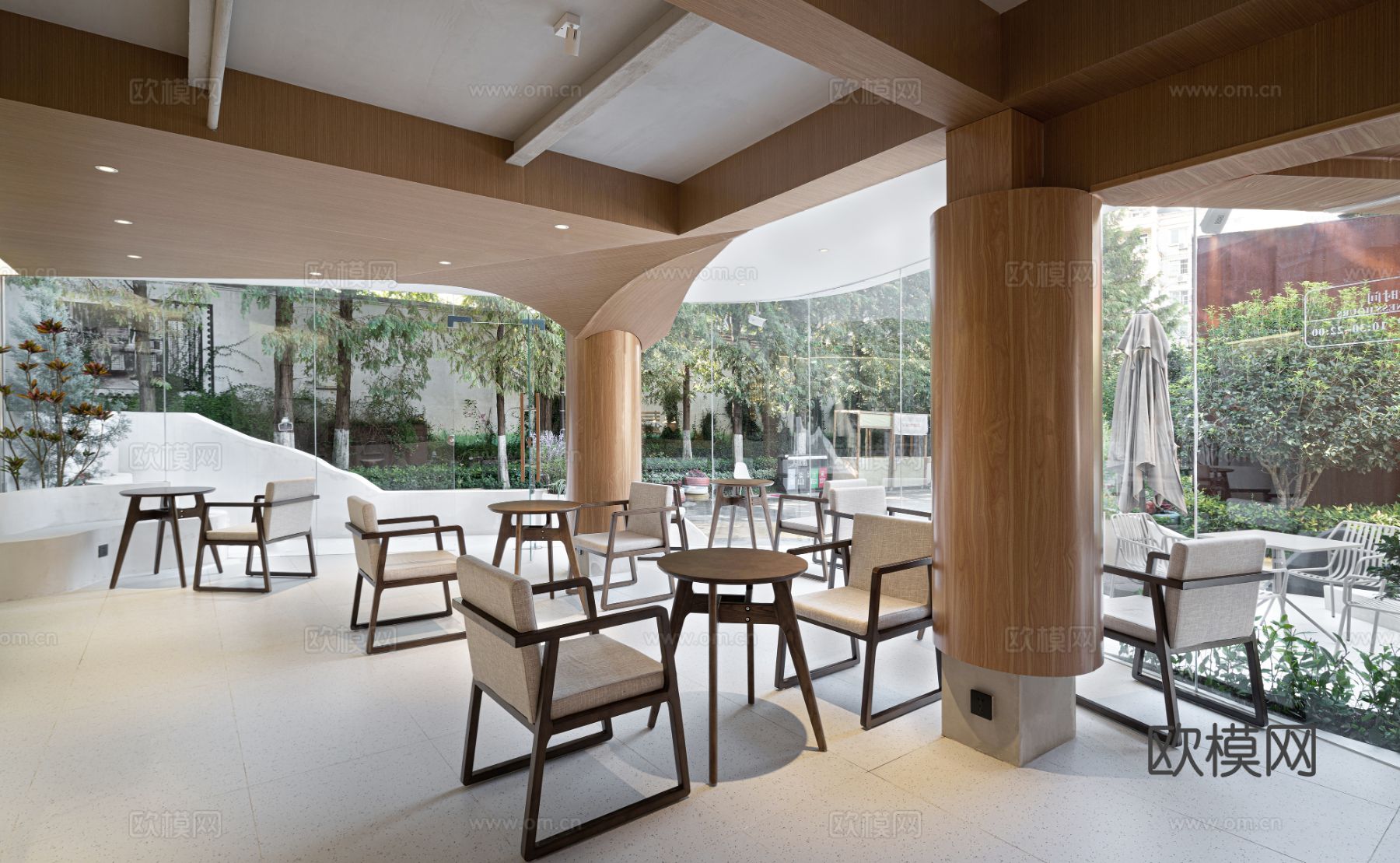 新中式茶室设计 餐厅效果图下载（渲染图1）