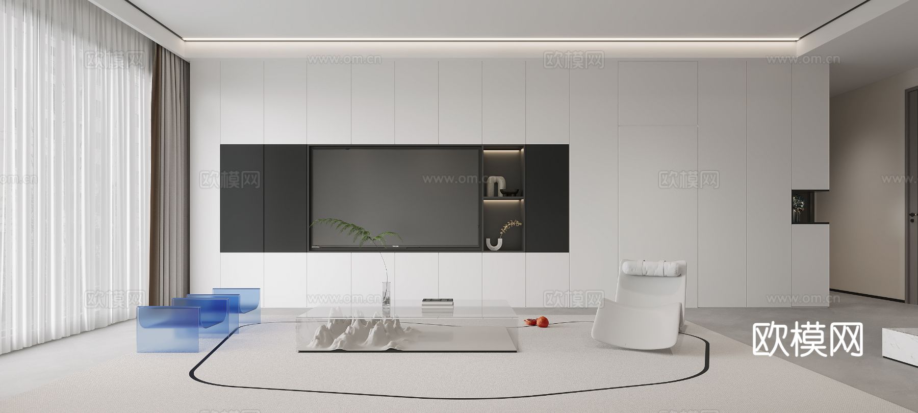 宋式新中式大平层家装风格效果图下载（渲染图3）