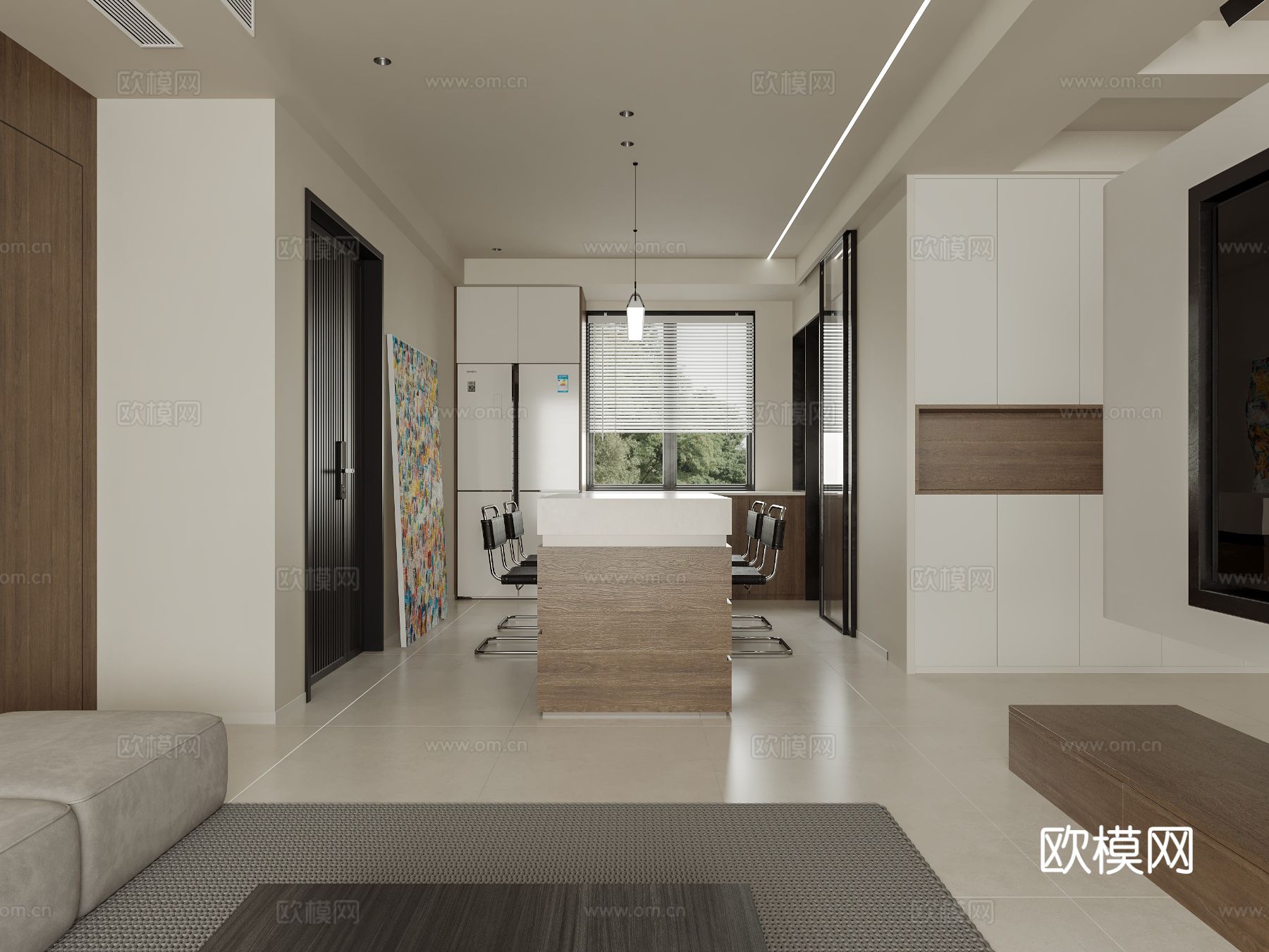 中古风家装客厅 卧室效果图下载（渲染图2）