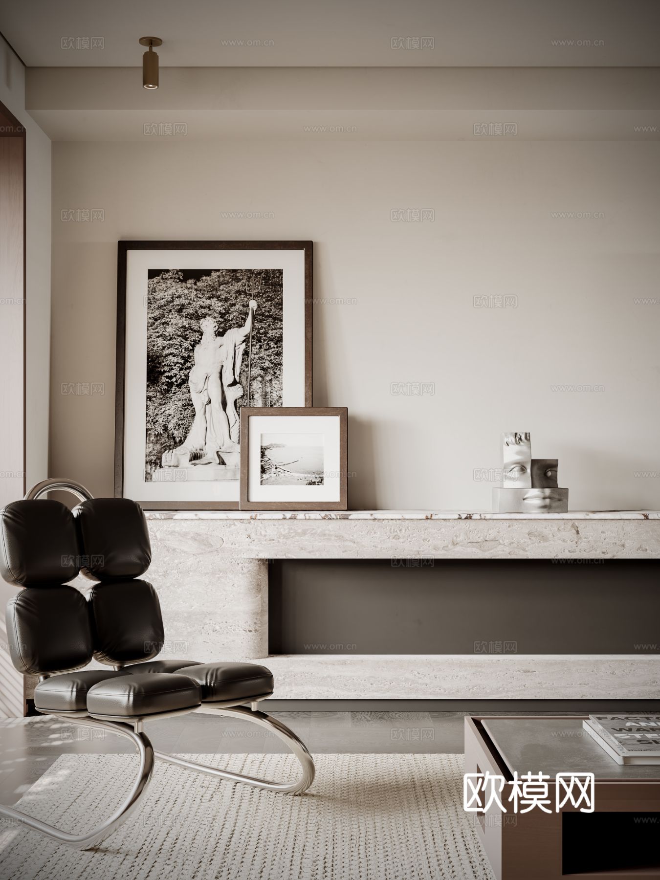 中古风家装效果客厅卧室大平层效果图下载（渲染图7）