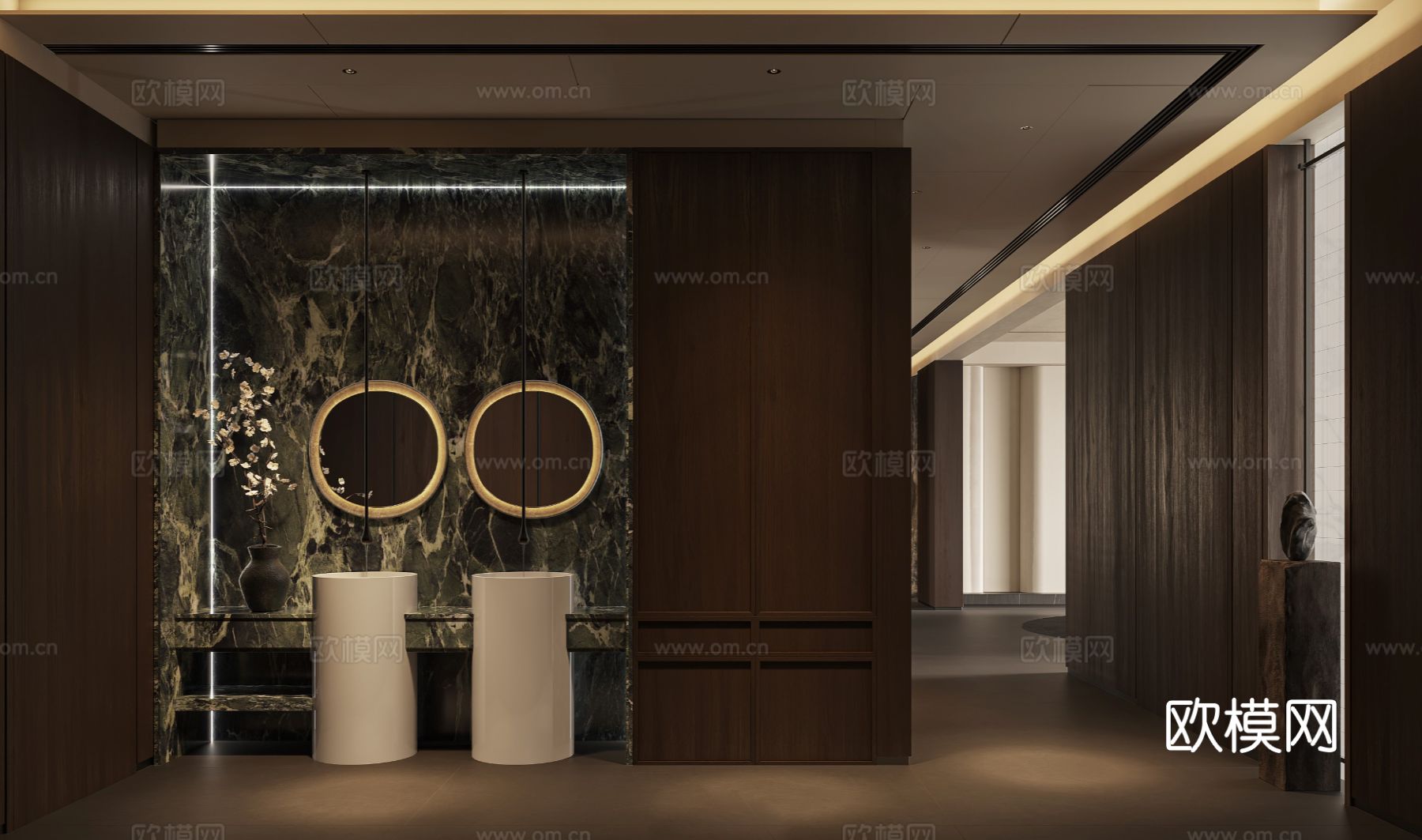 中古风家装效果客厅卧室大平层效果图下载（渲染图8）