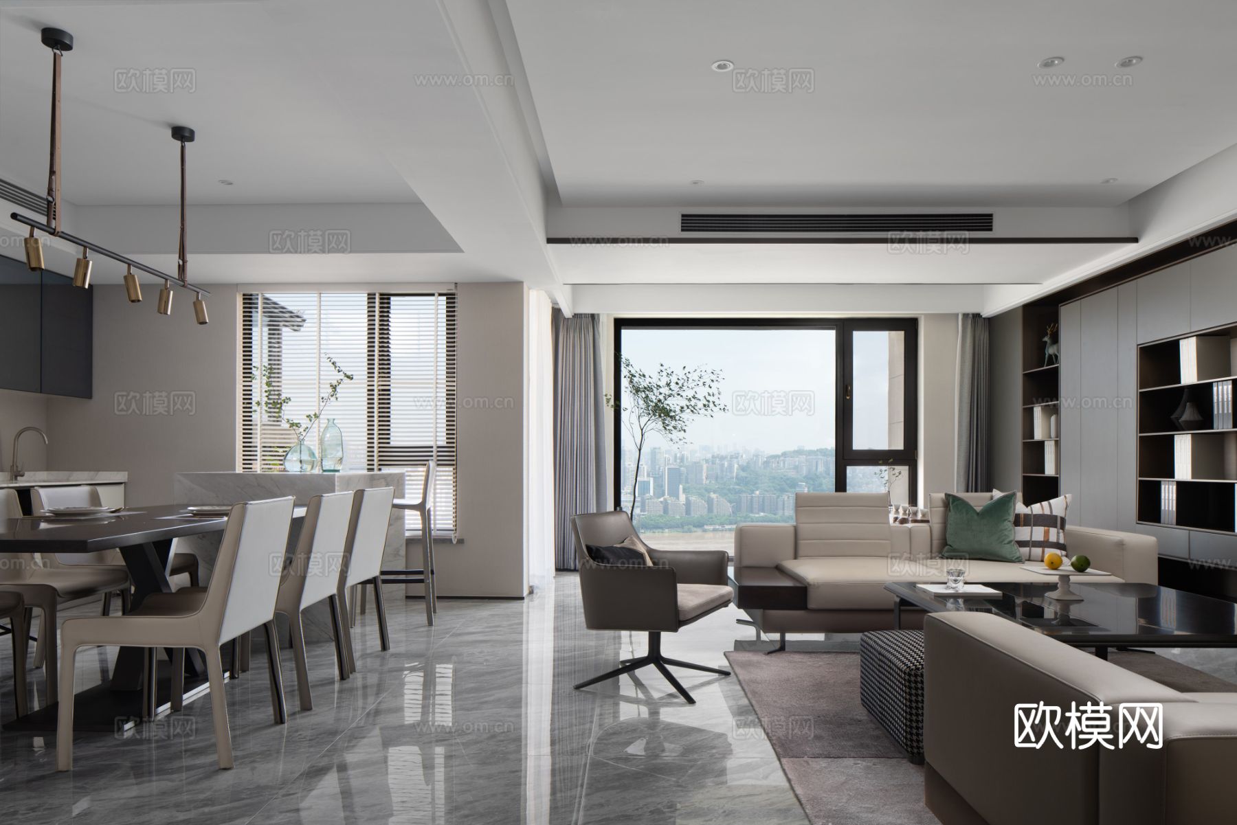 意式现代家装设计 客厅卧室效果图下载（渲染图3）