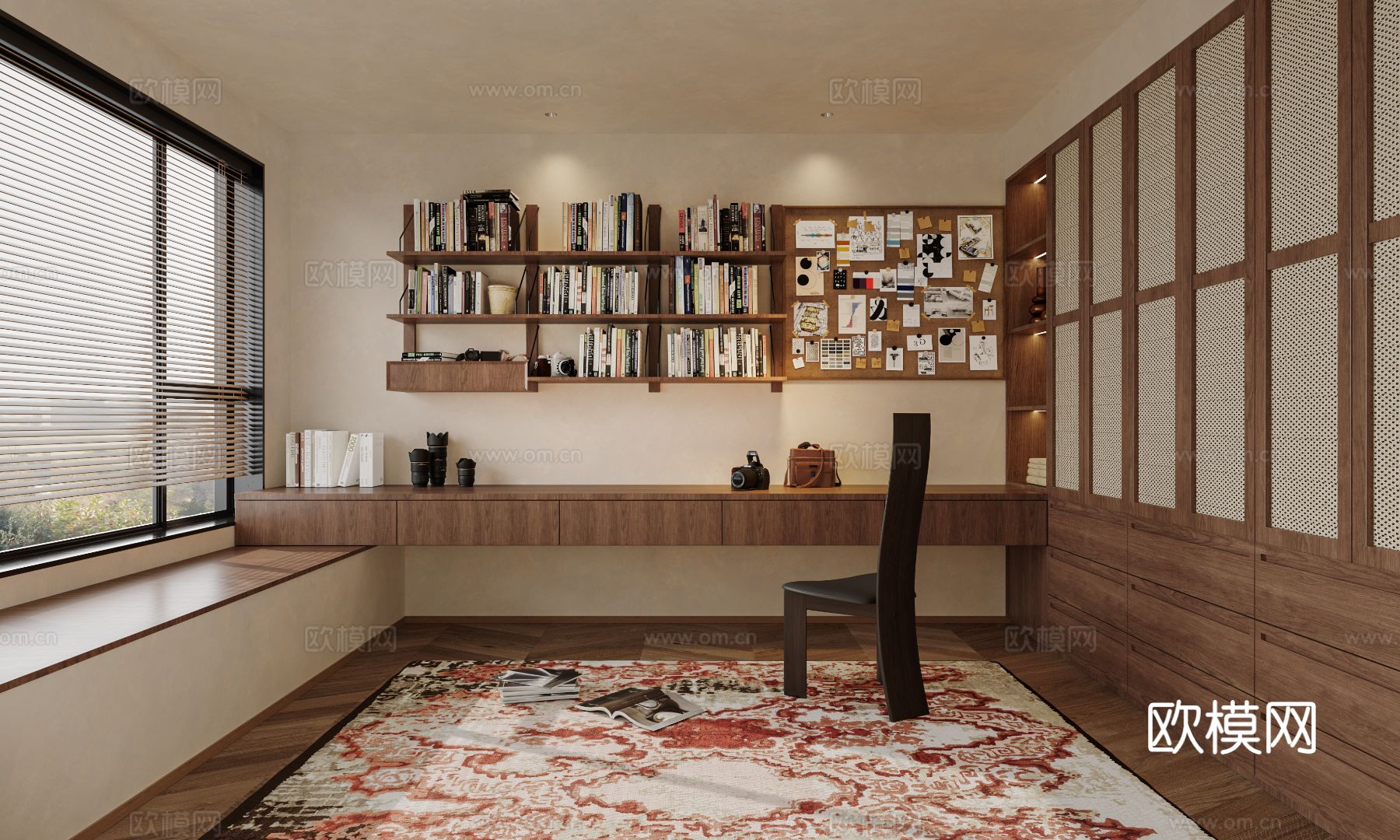 中古风家装效果客厅卧室大平层效果图下载（渲染图14）