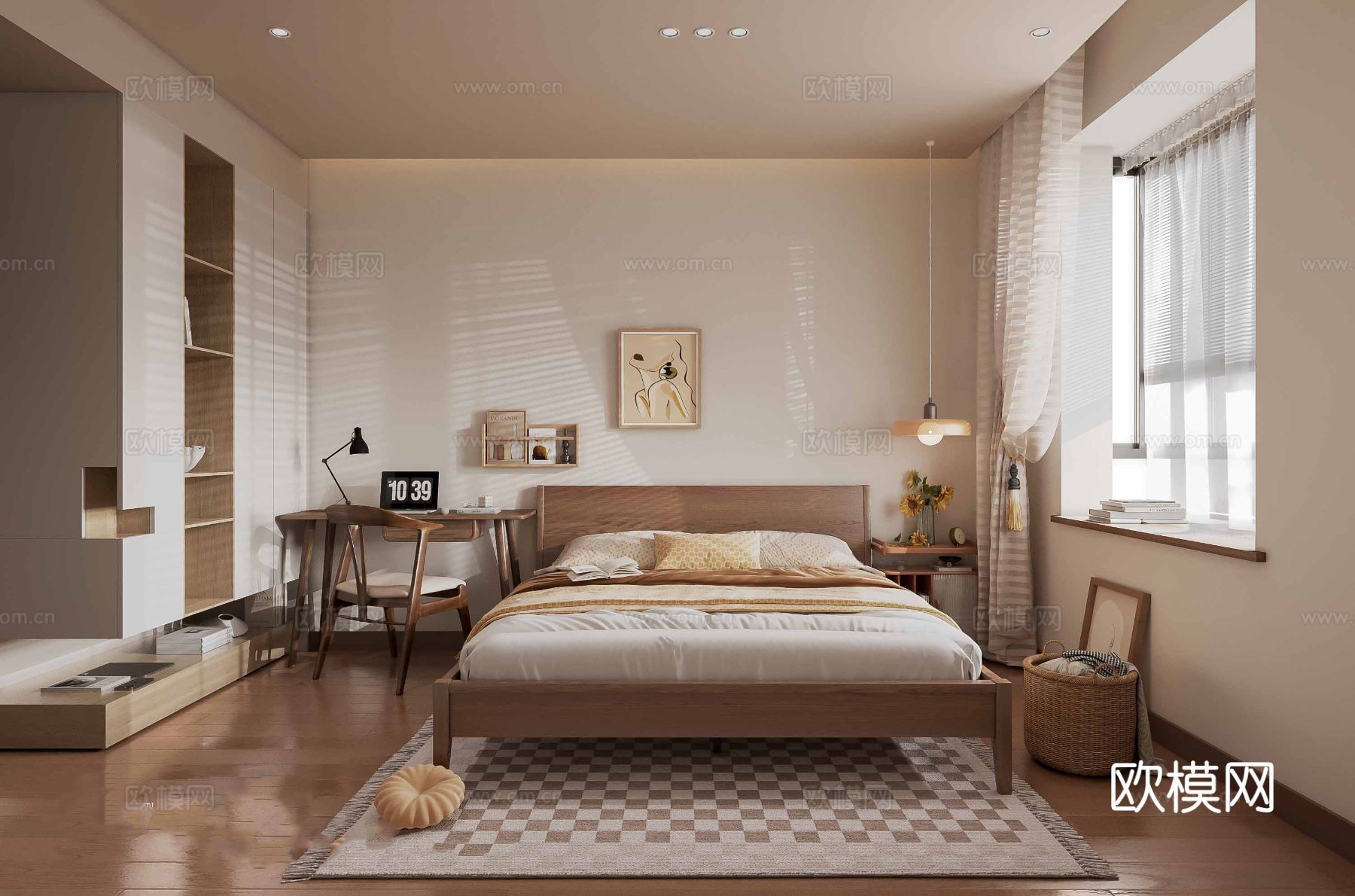 中古风家装效果客厅卧室大平层效果图下载（渲染图7）