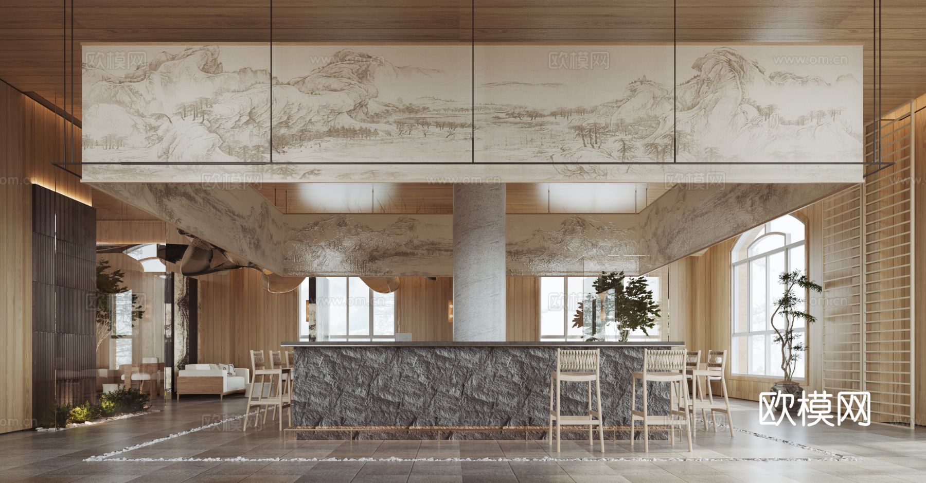 侘寂风茶楼设计效果图下载（渲染图5）