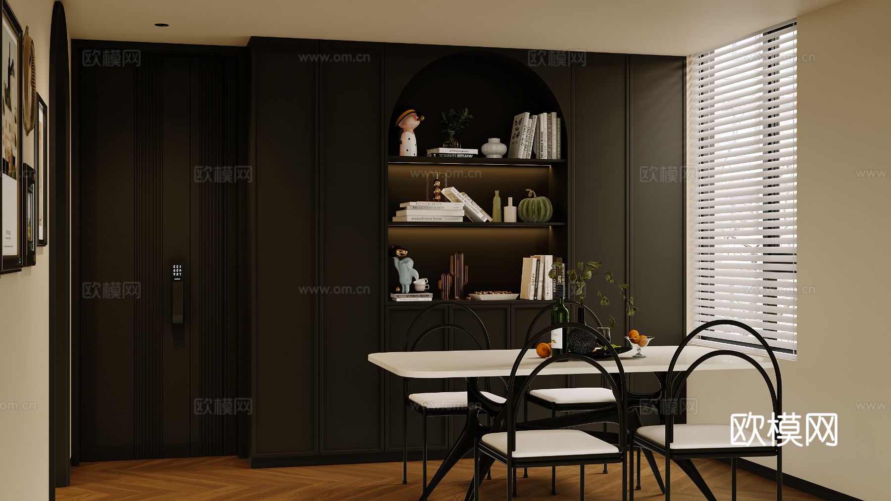 中古风家装效果客厅卧室大平层效果图下载（渲染图2）