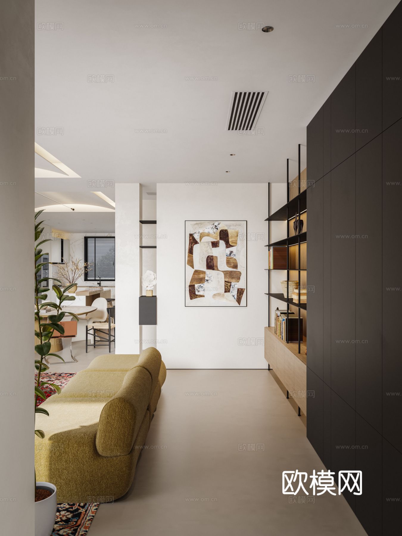 中古风家装效果客厅卧室大平层效果图下载（渲染图7）