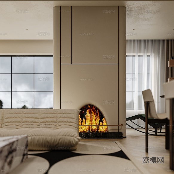 中古風(fēng)家裝效果客廳臥室大平層效果圖下載(渲染圖6)